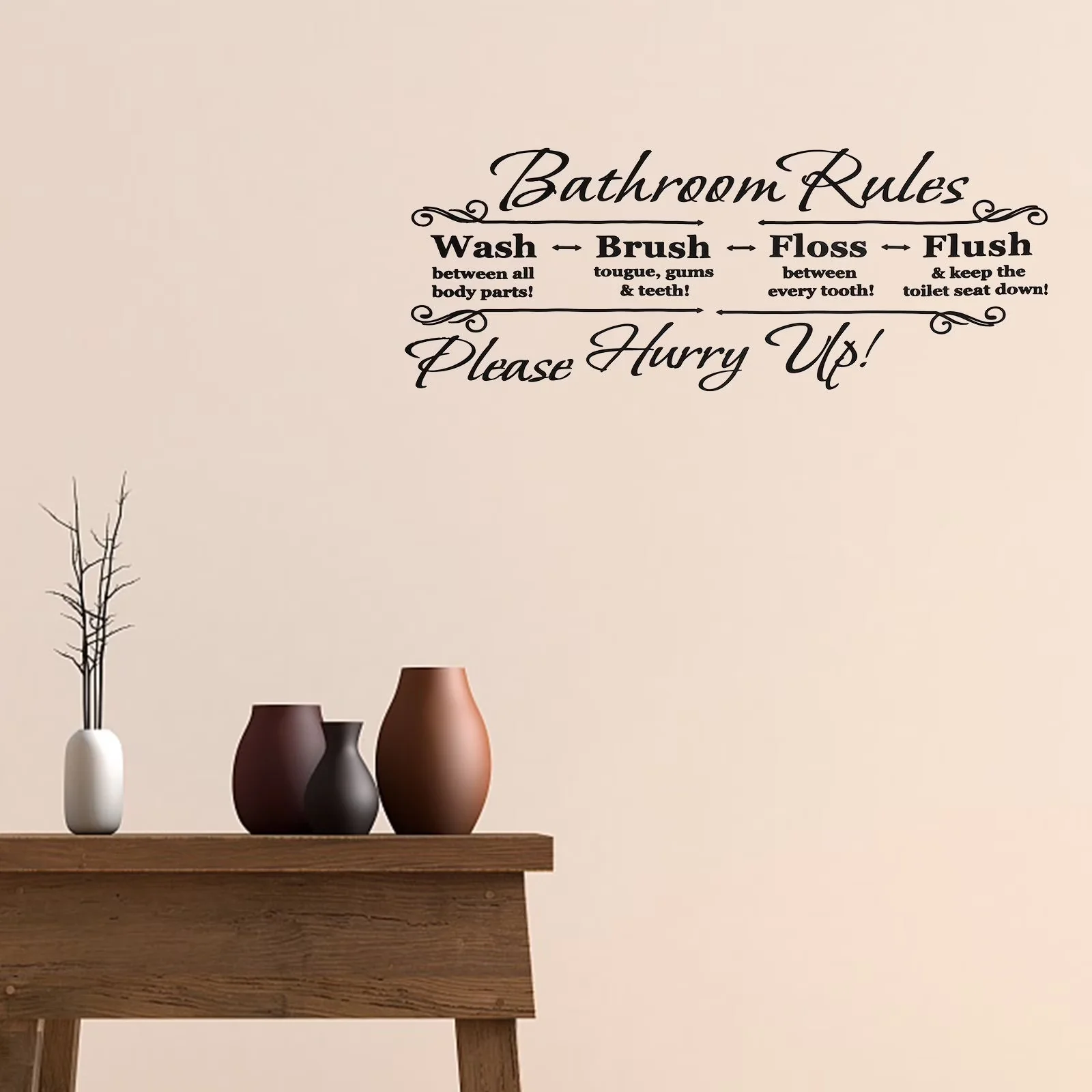 Premium Wallpaper Wall Decals Wall Covering with Reusable, Funny Rules, Removable Bathroom Stickers - Black Pvc for Bathroom Model 654234
