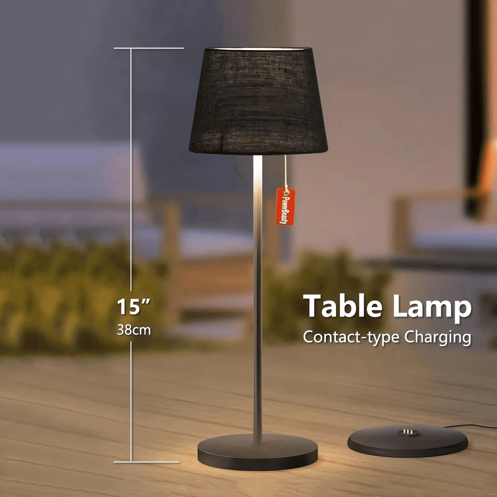 Professional Lamp with LED, Battery, 15" Portable LED Bedside - Metal, Linen Black Model EEF6EC