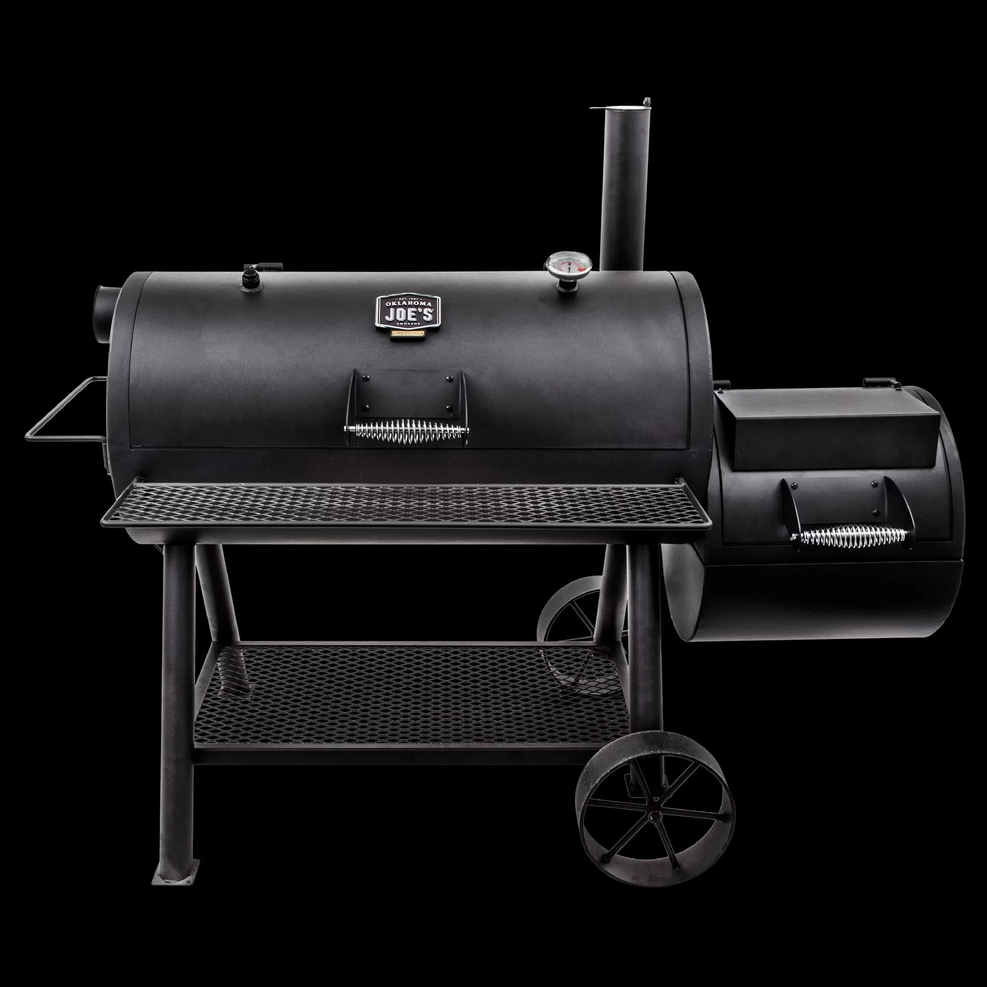Charcoal Grill Professional with Reverse Flow, Longhorn Reverse Flow Offset Smoker - Heavy Duty Steel Black Model 71AFAC