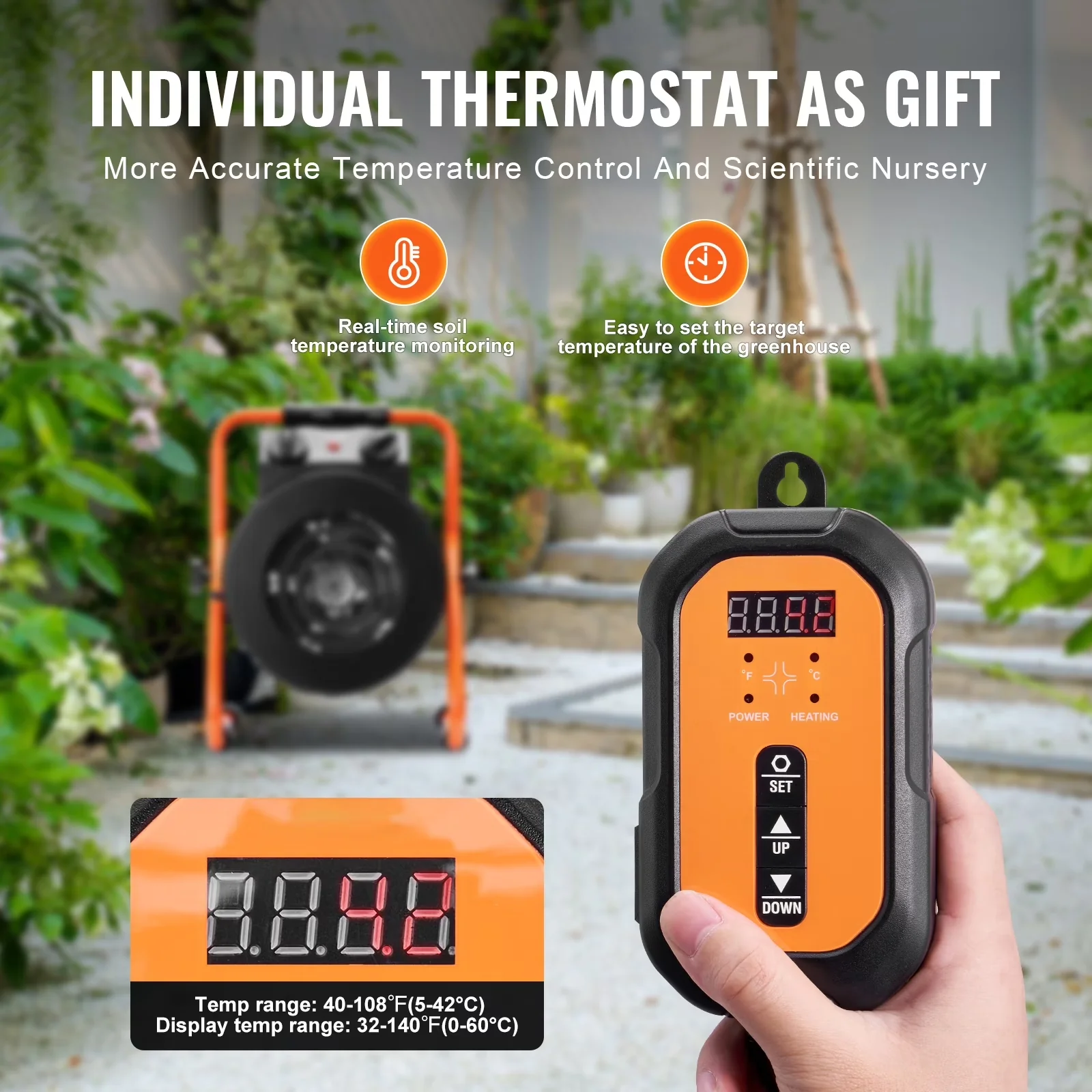 Stylish Portable And Electric Space Heater with 1500W, Adjustable - Orange Model 0AE436