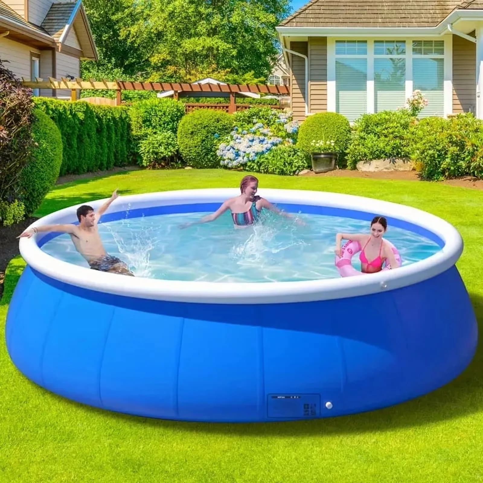 Durable Inflatable Pool with Fade Resistant - Blue 20 ft - Heavy Duty Model BCF1FA