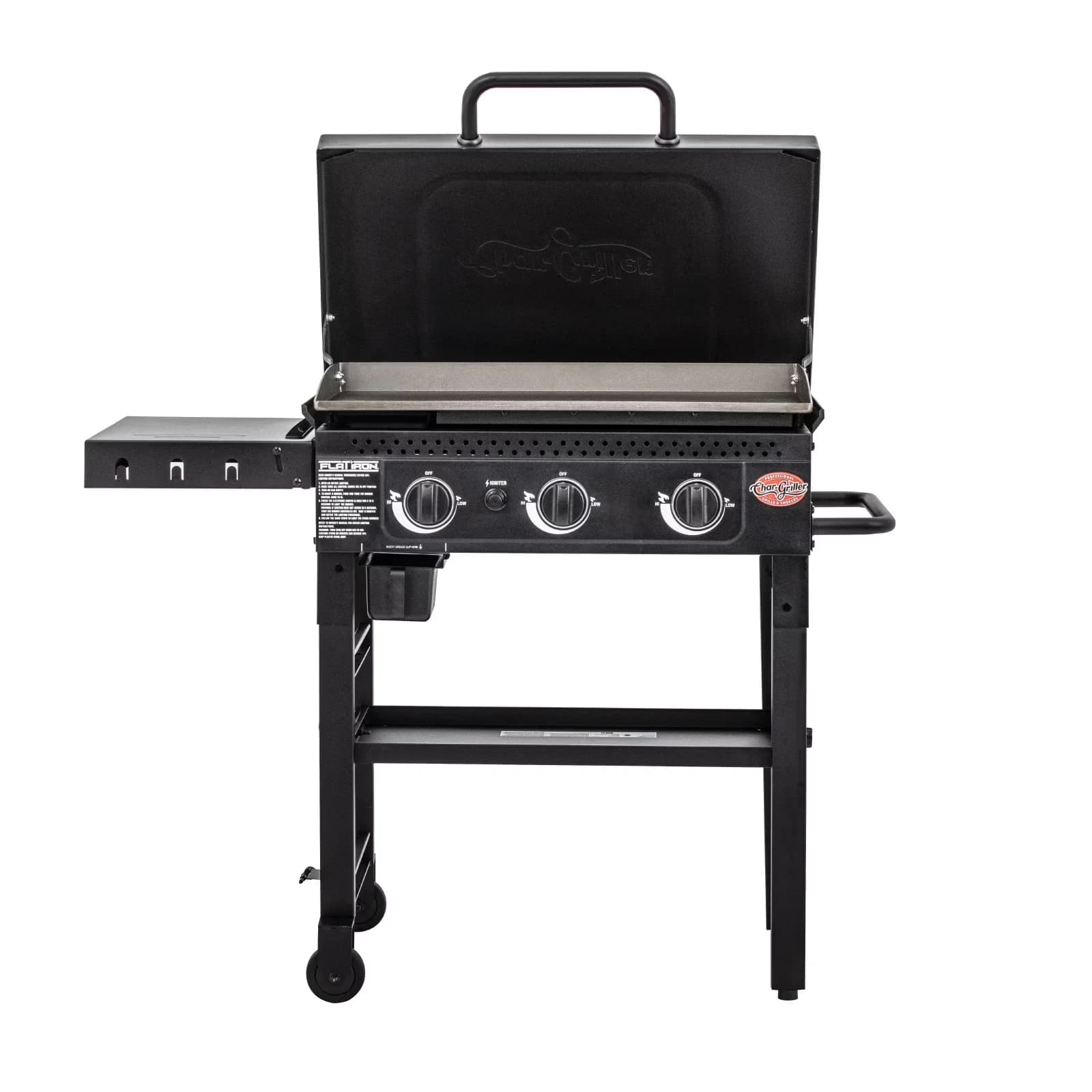 Compact Flat Top Grill with ® Iron® 3-Burner Gas Griddle, Lid in Black - Black Gas Model 978A1D