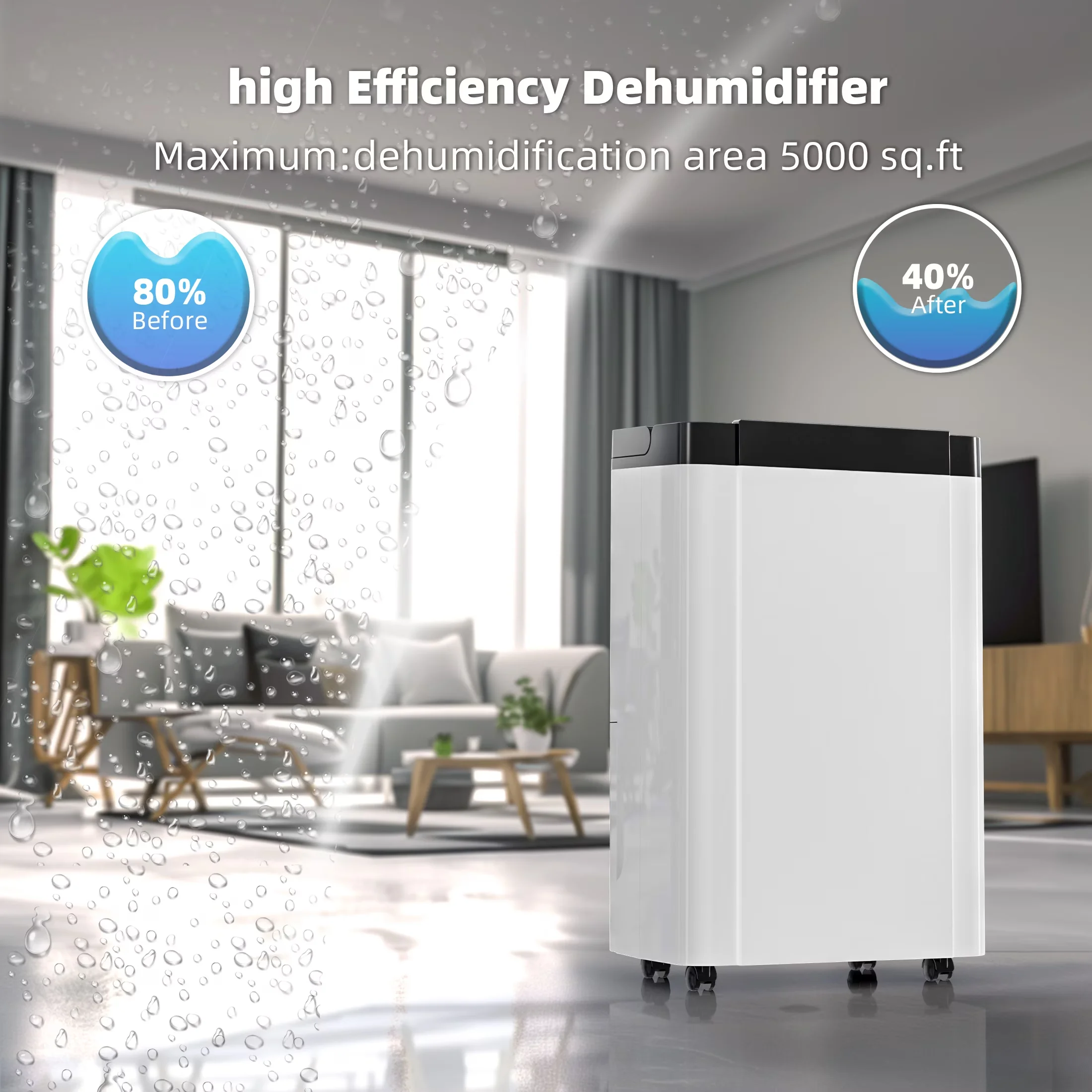 Dehumidifier Sleek with Bucket Full Indicator, Automatic Defrost Control, Energy Efficient - White for Home Model 834D2F