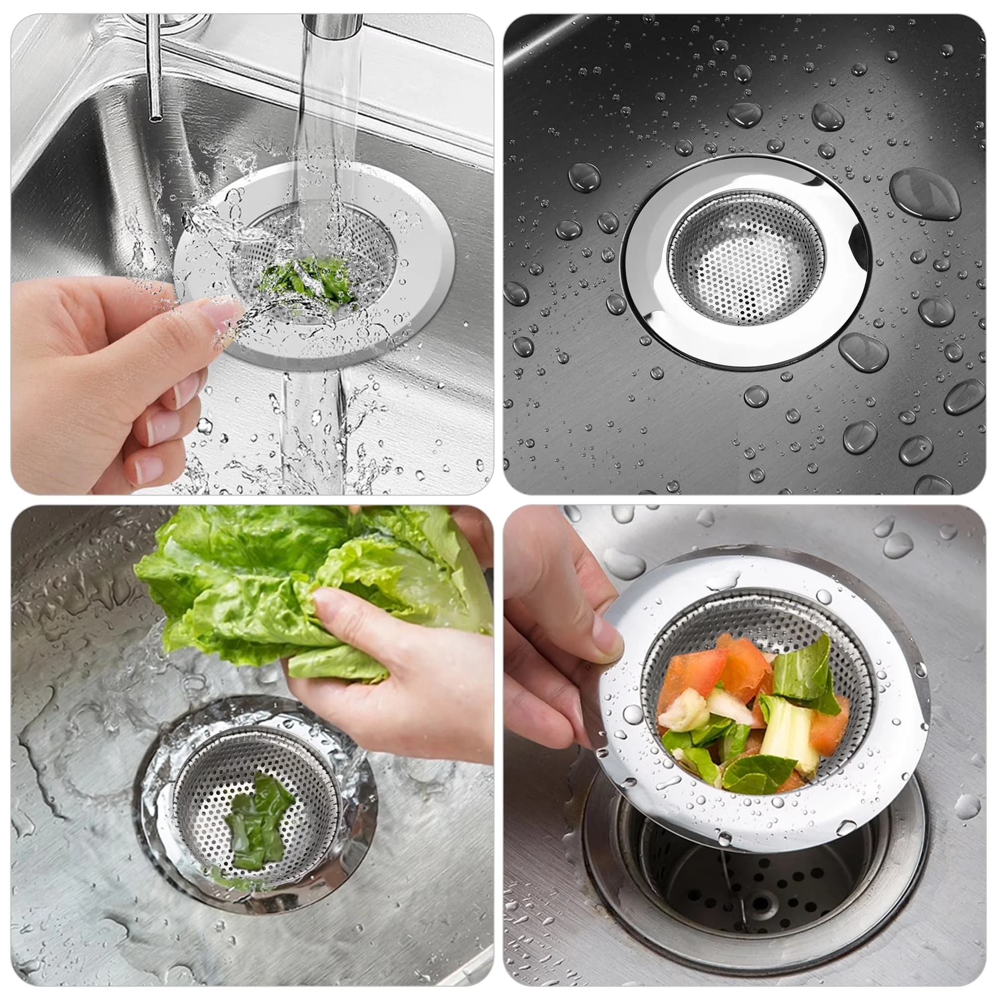 Bathroom Renovation Durable with Anti-Clogging, Stainless Steel Drain Strainer, 2pcs Kitchen Sink Strainer - Stainless Steel Silver Model CFFD19