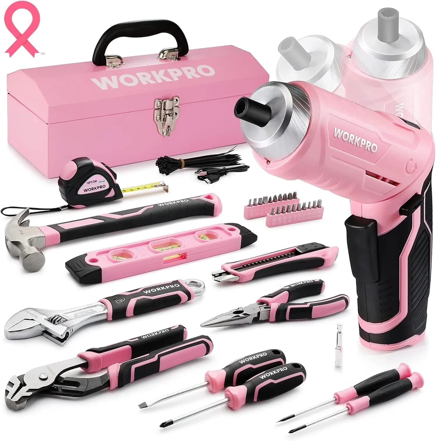 Modern Hand Tool Set with Anti-Rust, Lightweight, 75-Piece Pink - Pink Model 8B60F2