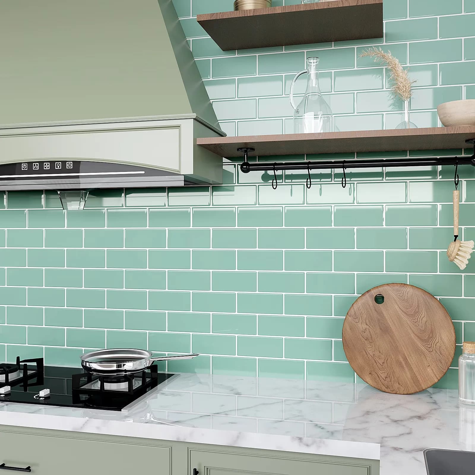 Kitchen Renovation Essential with Waterproof - Vinyl Aqua Green for Kitchen, Bathroom Model AFCA02