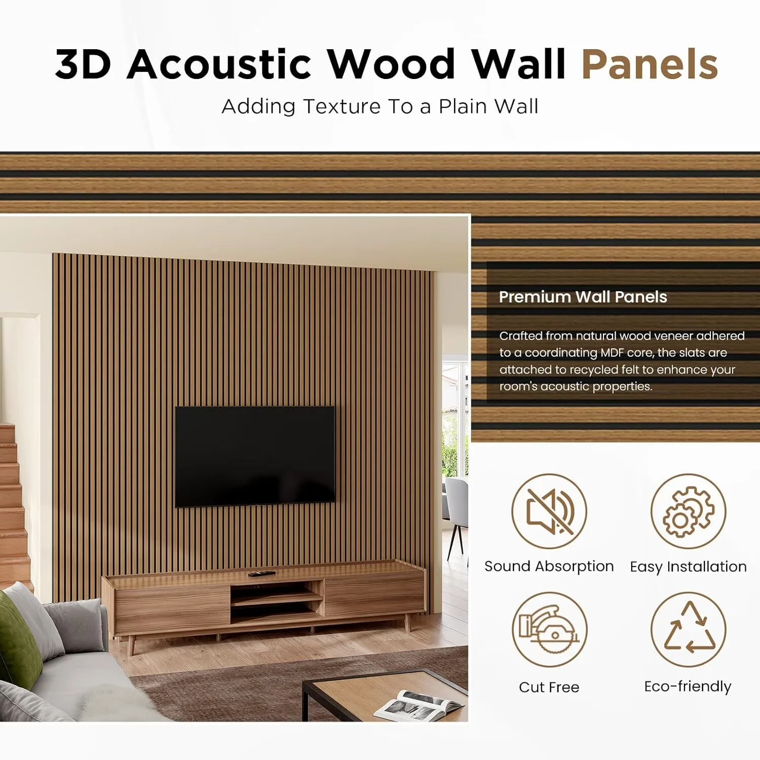 Premium Wallpaper Wall Decals Wall Covering with Durable, Classic Oak - 94" x 7.9" x 6 Model BA6E86