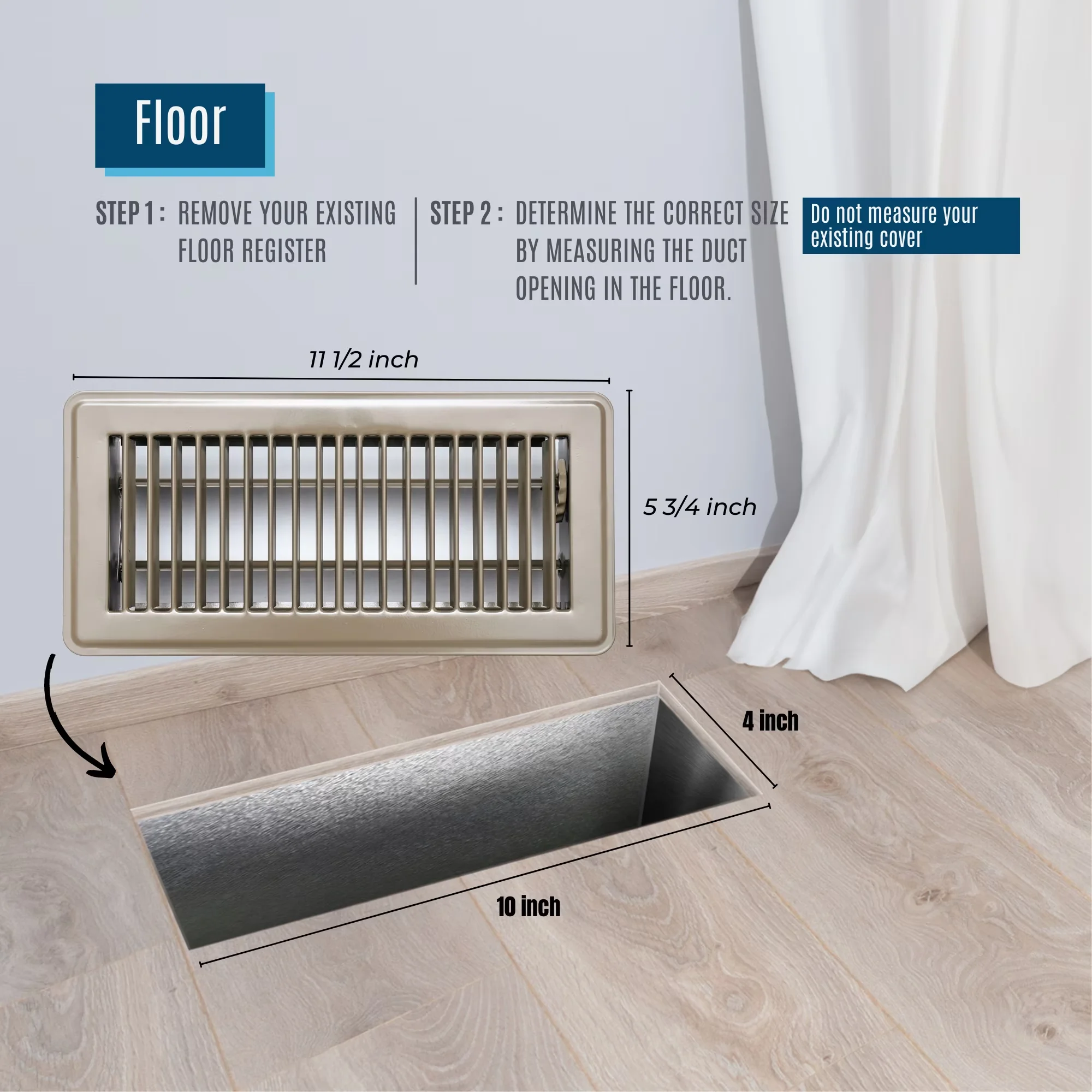 Durable Grey Vinyl Flooring Vinyl Plank Flooring with Adjustable, Fits 4x10 Duct Opening Floor Register - Brown Steel Model EFD607