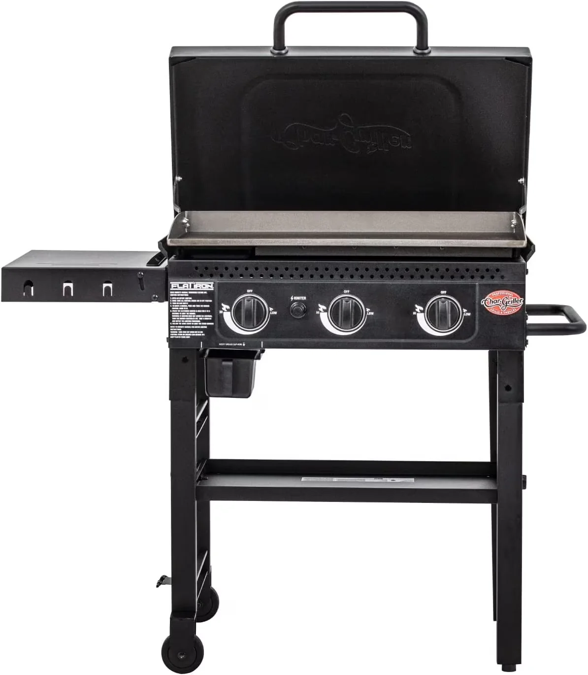 Compact Flat Top Grill with ® Iron® 3-Burner Gas Griddle, Lid in Black - Black Gas Model 978A1D