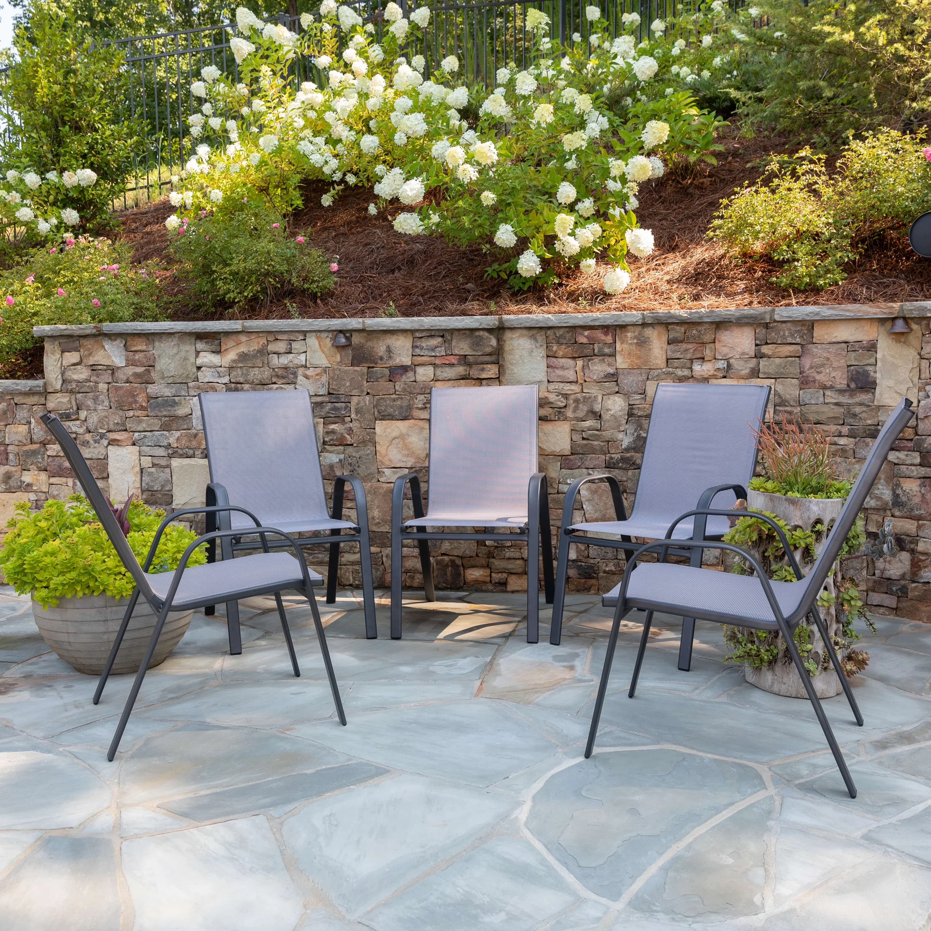 Modern Patio Chair with Waterproof, Slip-Resistant, 5 Pack Brazos Series Gray Outdoor Stack - Model A78E21