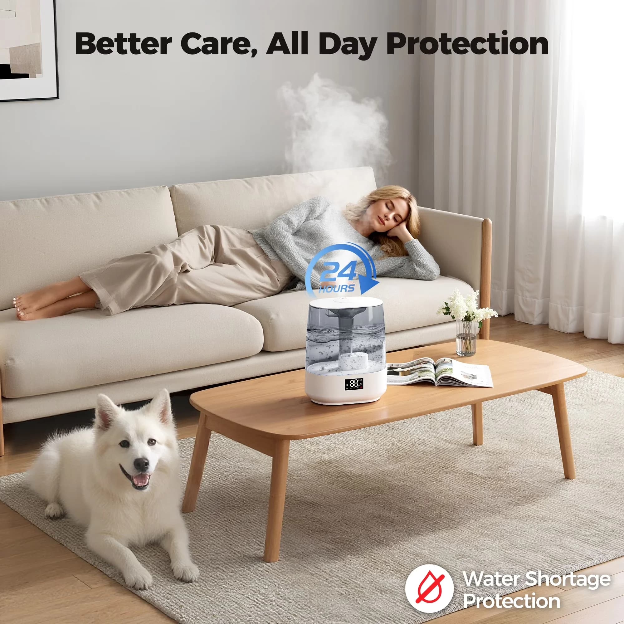 Humidifier Compact with Water Level Indicator, Adjustable Humidistat, Automatic Shut-Off - Gray Model 7708C6