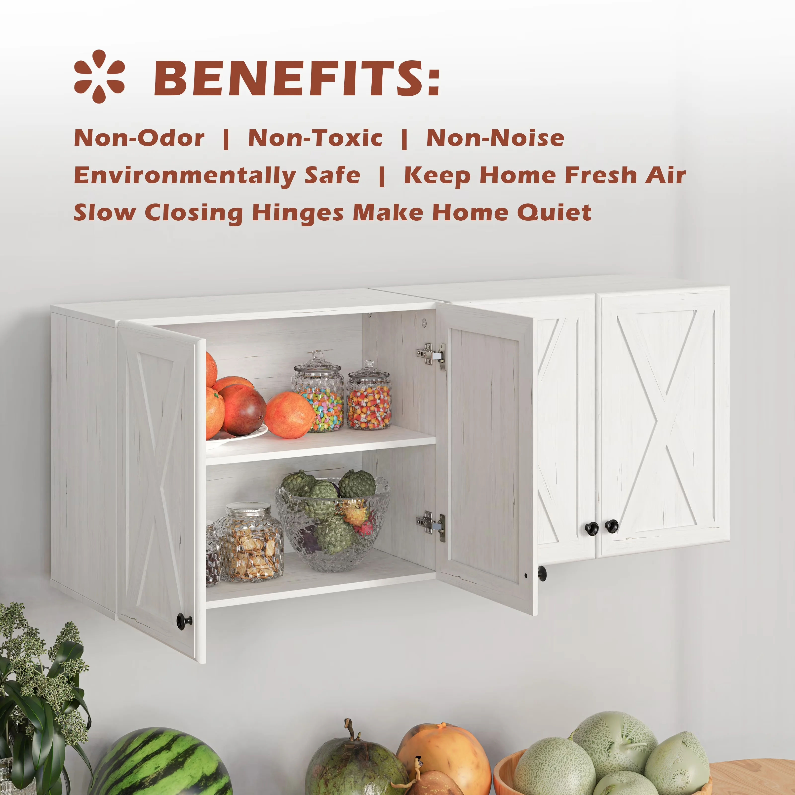Durable Garage Storage Supply with Farmhouse, Adjustable Shelves, Farmhouse Kitchen Wall Mounted Cabinets - Engineered Wood White Model 0270A7