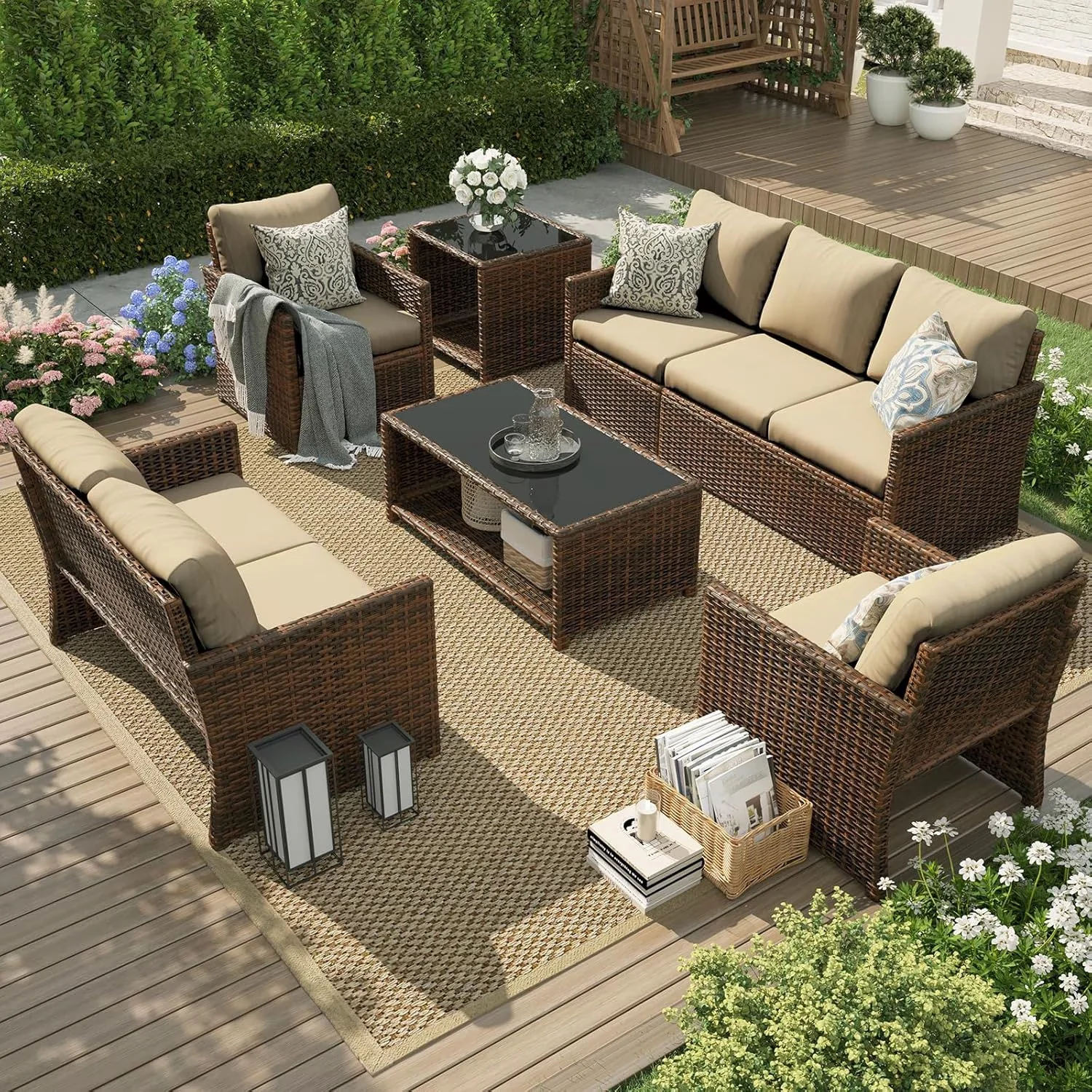Versatile Outdoor Sofas Sectional with Waterproof, Two Storage Boxes - Beige for Garden Model 4FA977