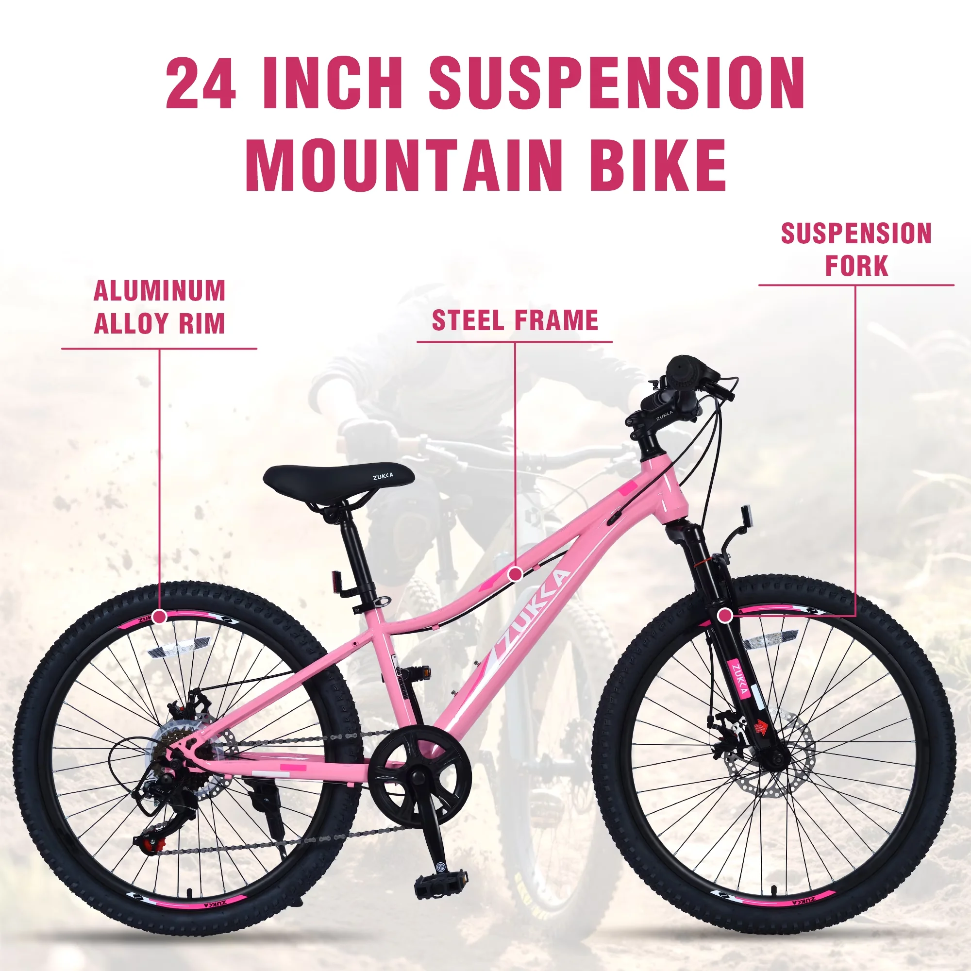 Premium Kids Bike with Lightweight, Steel Frame, Suspension Fork - Pink Model 9FCE96
