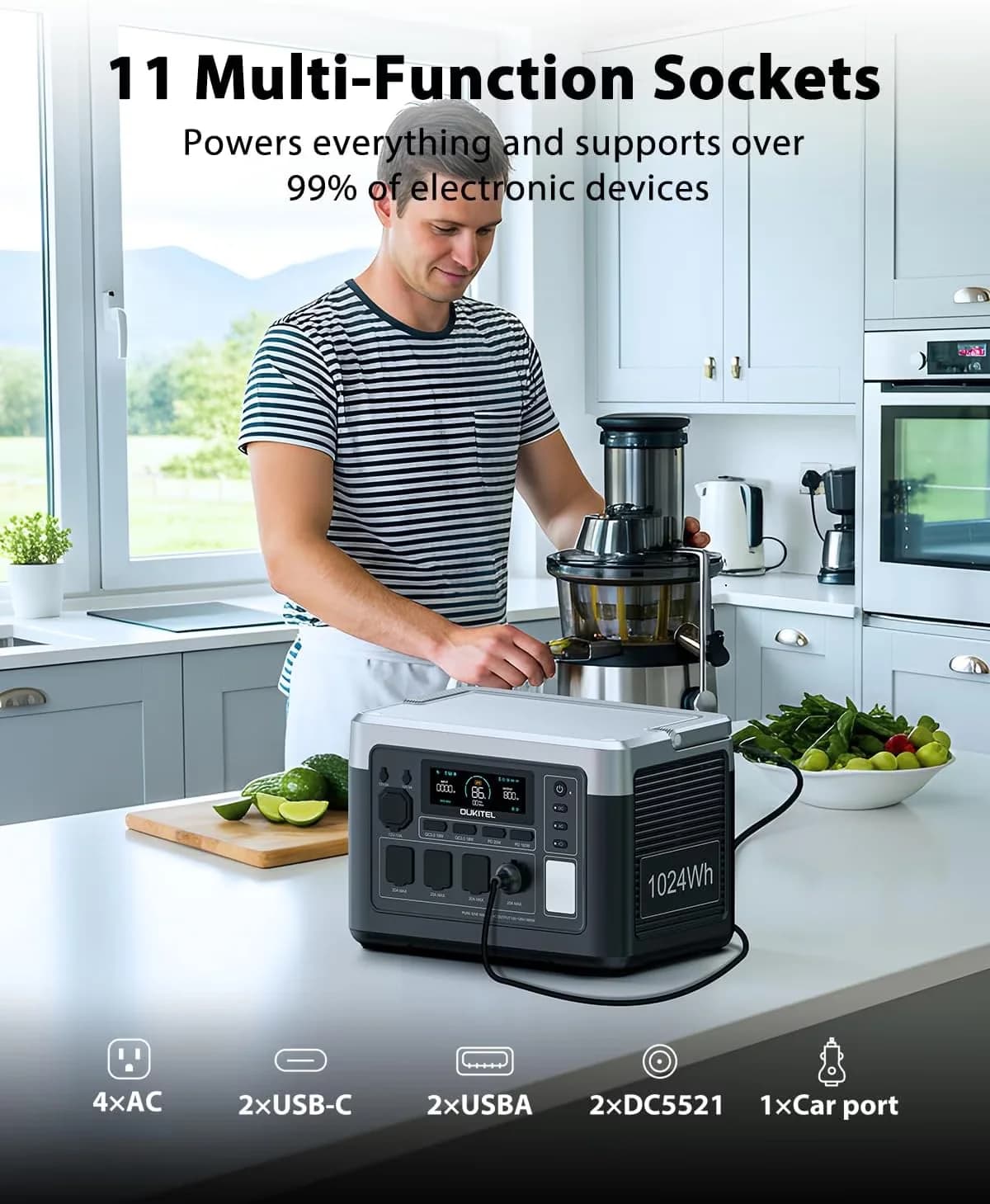 Compact Generator with 1800W, Digital Display, Short Circuit Protection - Black for Home, Camping Model A3B8D1