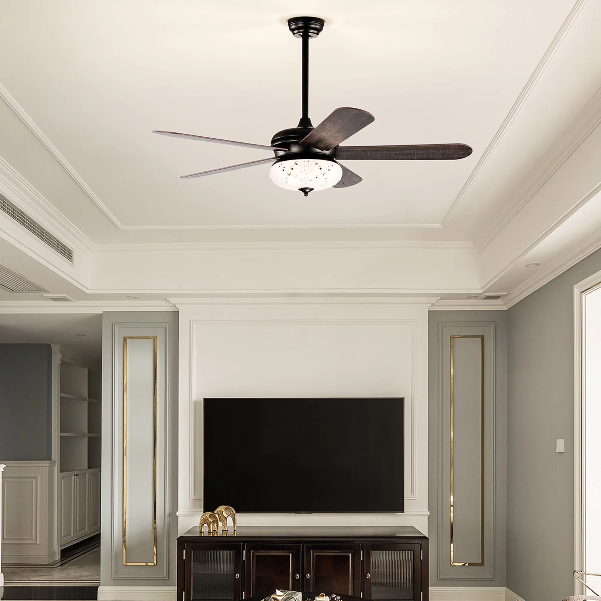 Innovative Ceiling Fan with Incandescent, Reversible Blades, Remote Controlled - Black Model FE2879
