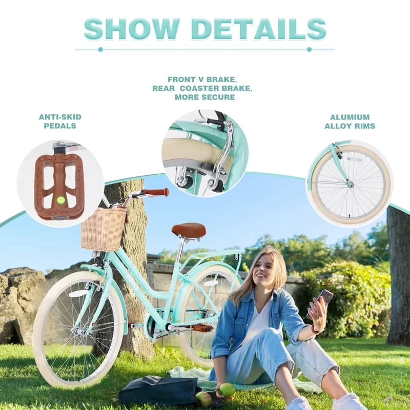 Classic Kids Bike with Compact - Green 24 Inch - Universal Fit Model C5897B