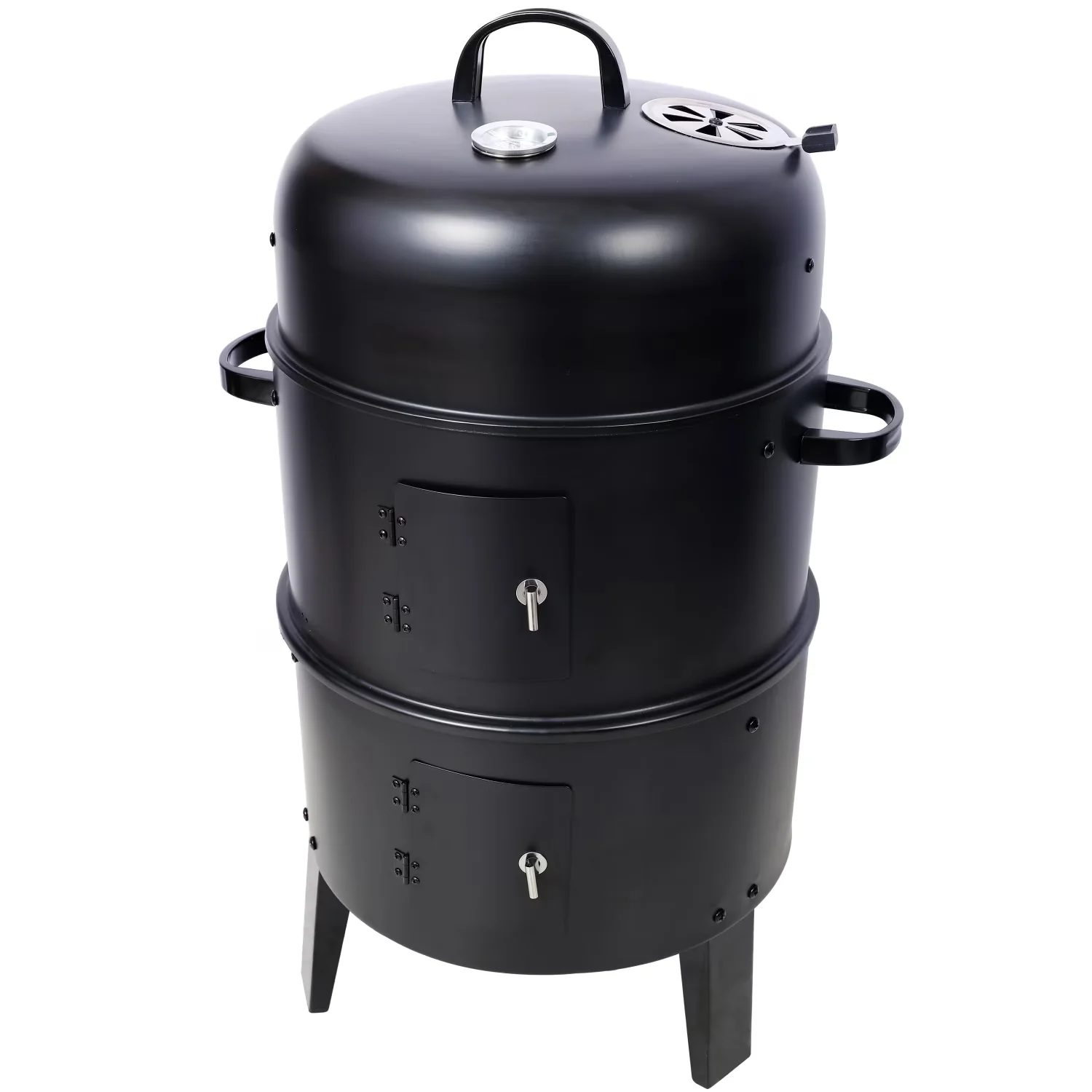 Stylish Smoker with Adjustable Air Vents, 16" Vertical Charcoal Grill, Portable Steel BBQ - Steel Black for Camping, Outdoor Model 731DAF