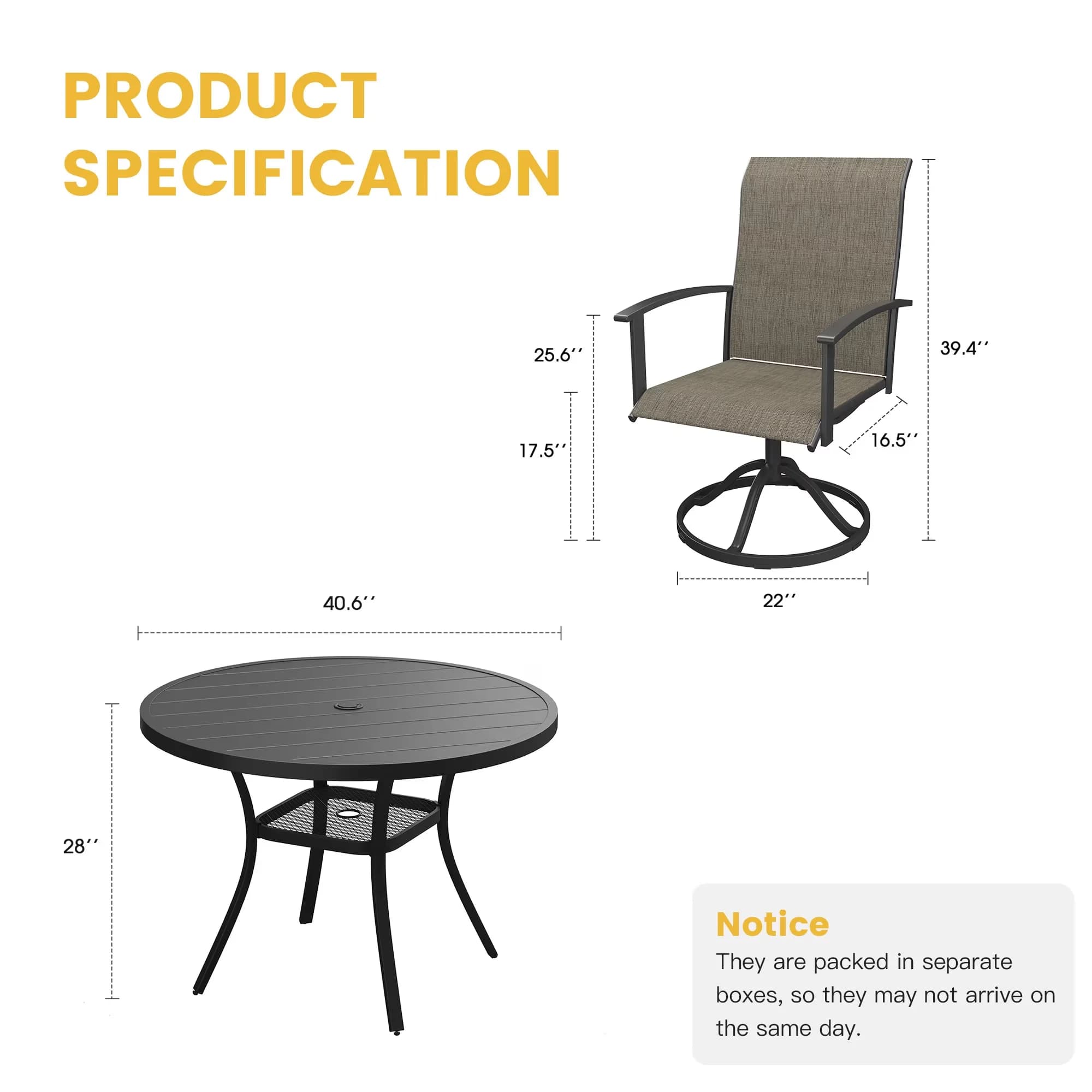 Patio Dining Set Essential with Storage, Outdoor Garden Style Metal 42" - Metal Black Model EA1DD2