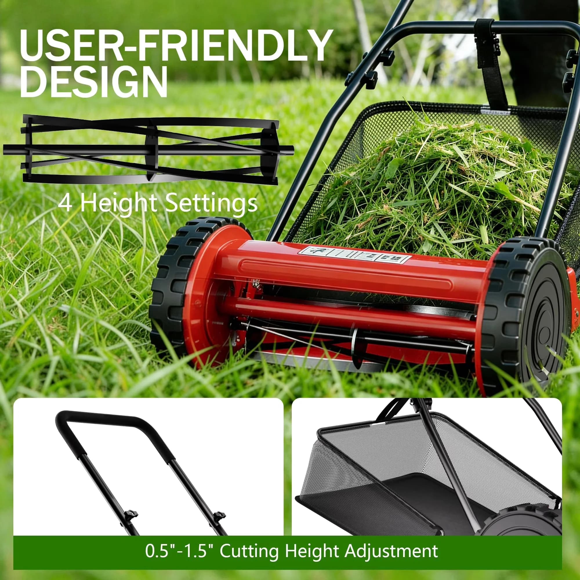 Efficient Push Mower with Walk-Behind, Product Name: Manual Reel Lawn Mower, 5-Blade Cutting System - Model FB992E