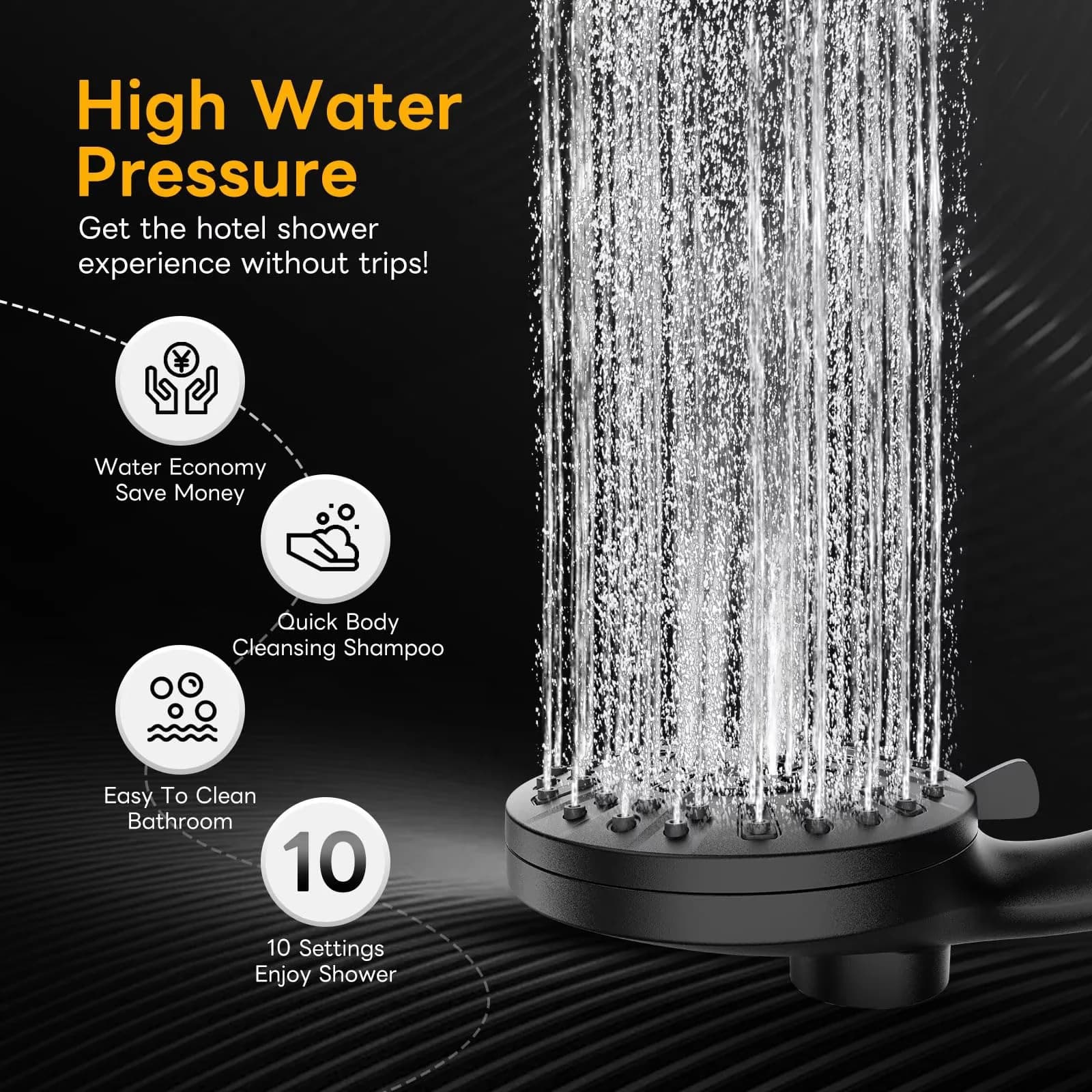 Shower Head Compact with Anti-Clog, Adjustable - Black Polypropylene, Brass Model C4BAA5