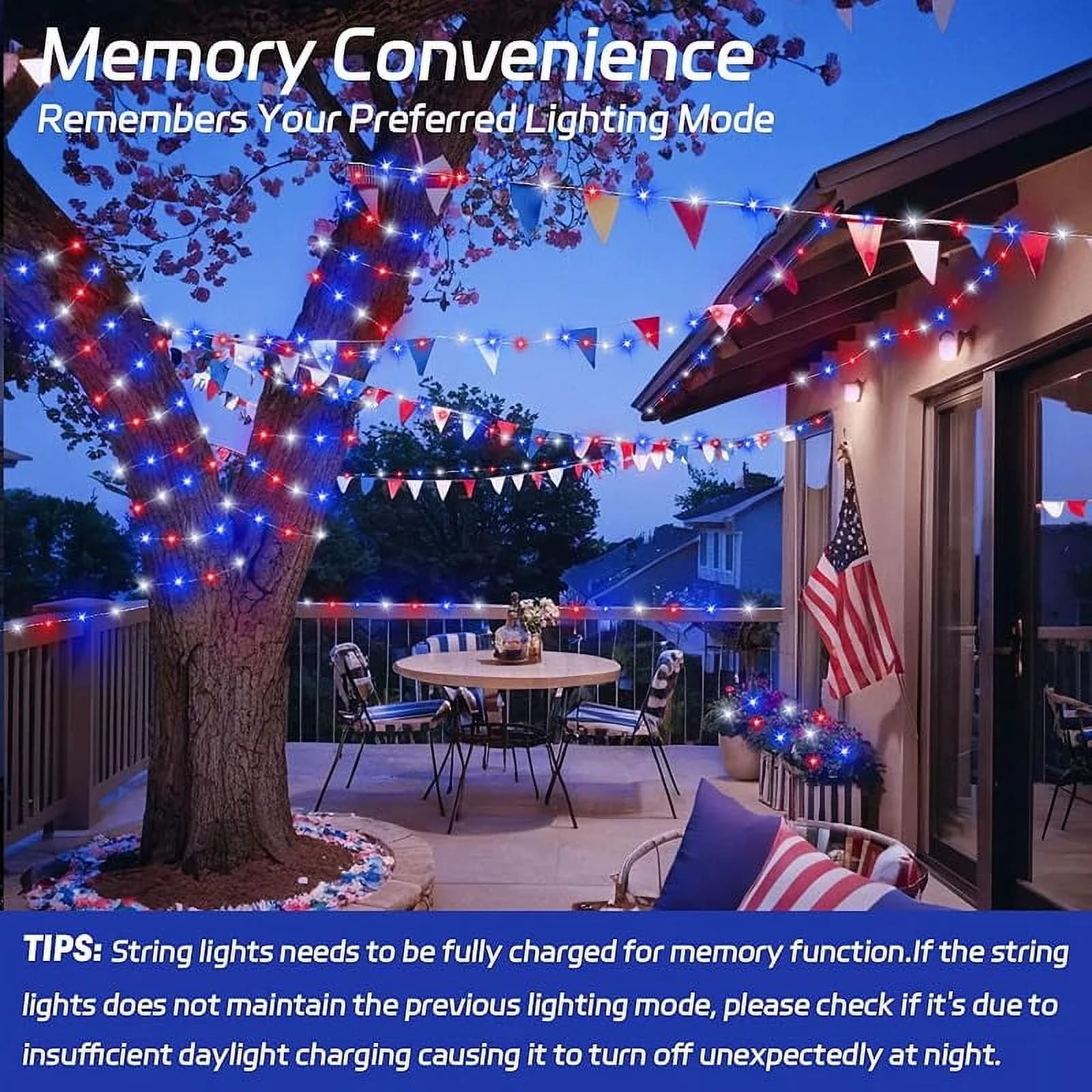 Stylish Novelty Light with LED, Solar, Red White and Blue Solar Fairy Lights - Multicolor Model F4EBFC