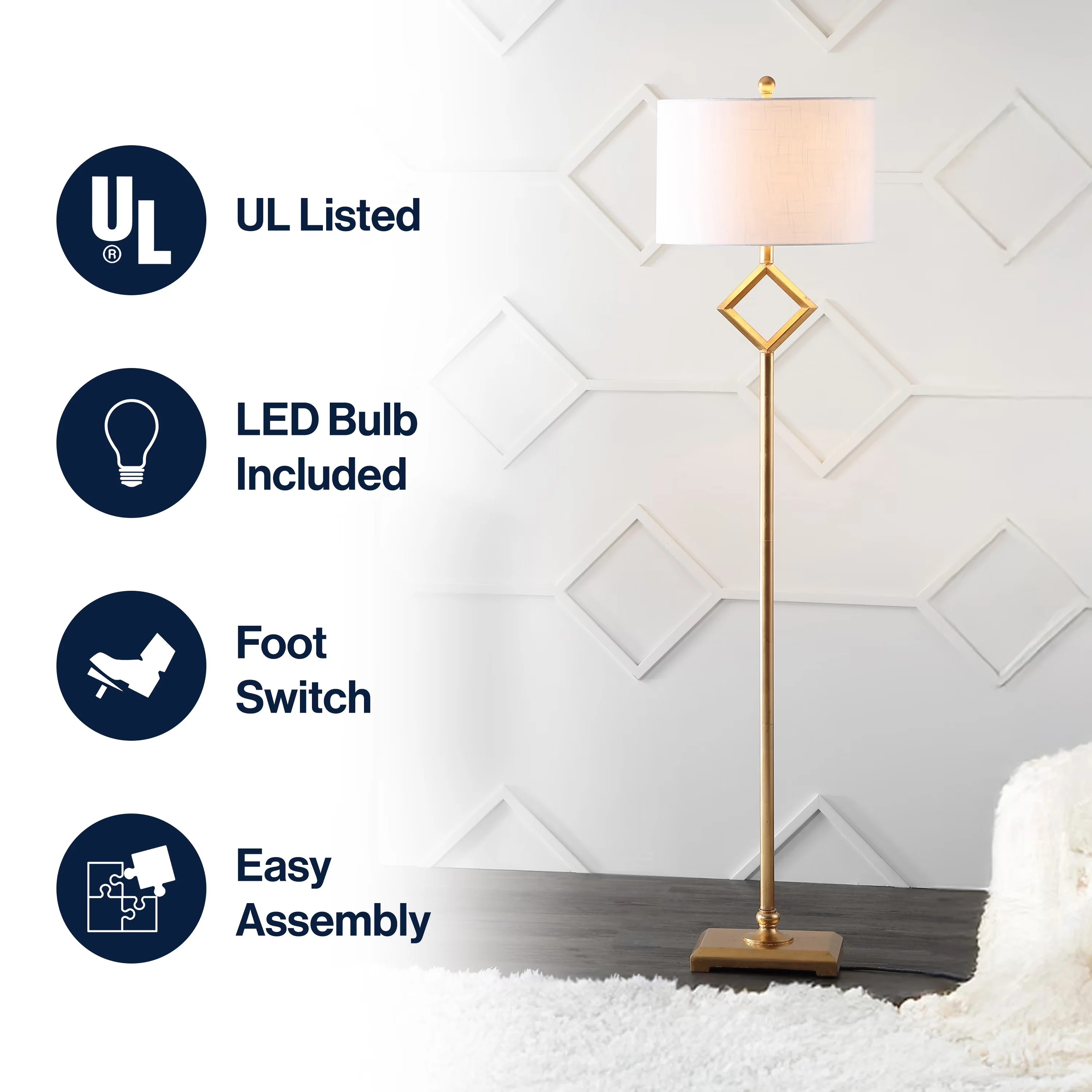 Floor Lamp Sleek with LED, Transitional, Minimalist - Gold Metal JYL3064A Model E63CB3