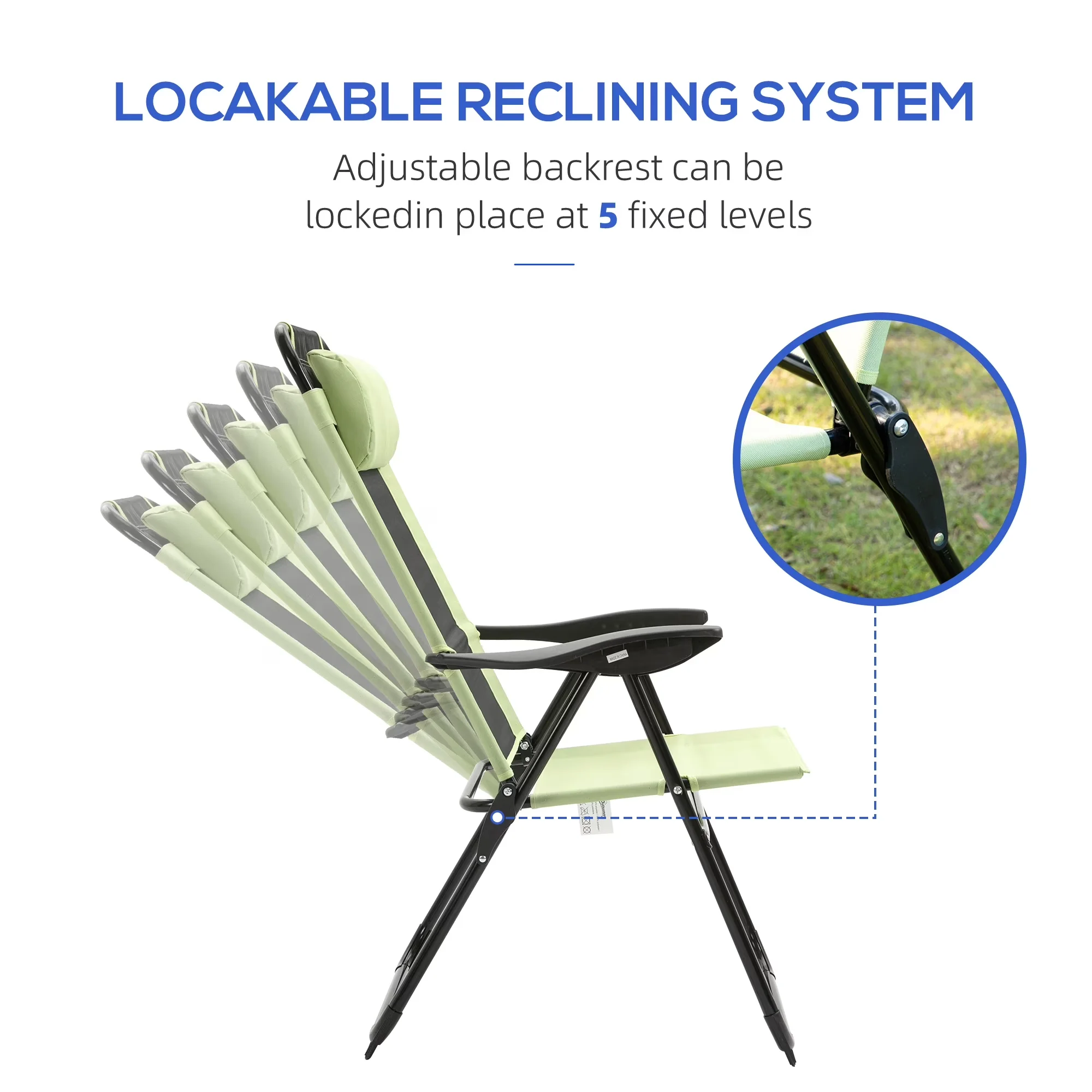 Beach Chair Quality with Storage, Removable Headrest, Patio Lounge Chairs, - Green for Garden, Patio Model 2E901B