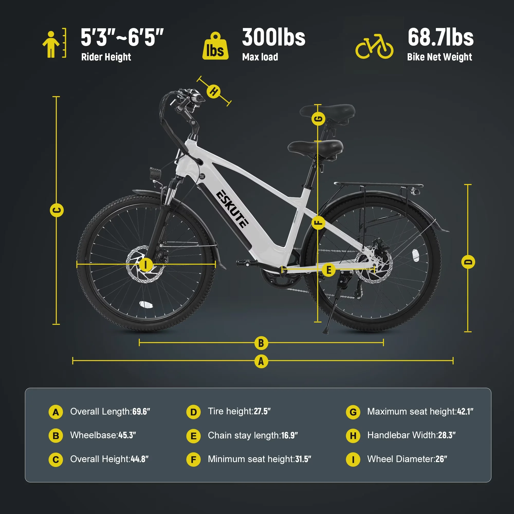 Electric Bike Premium with Battery, 1300W, Adult - White 70 - Reliable Performance Model A429A8