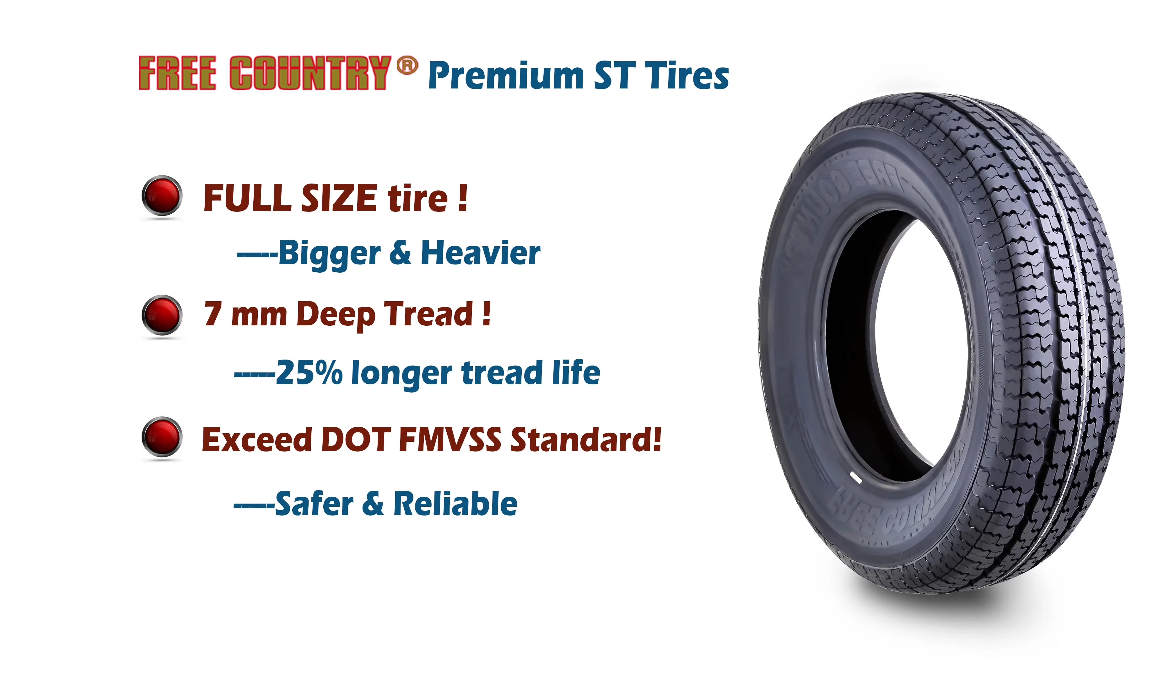 Premium Trailer Tire with Durable Construction - ST225 - Traditional Style Model 95C180