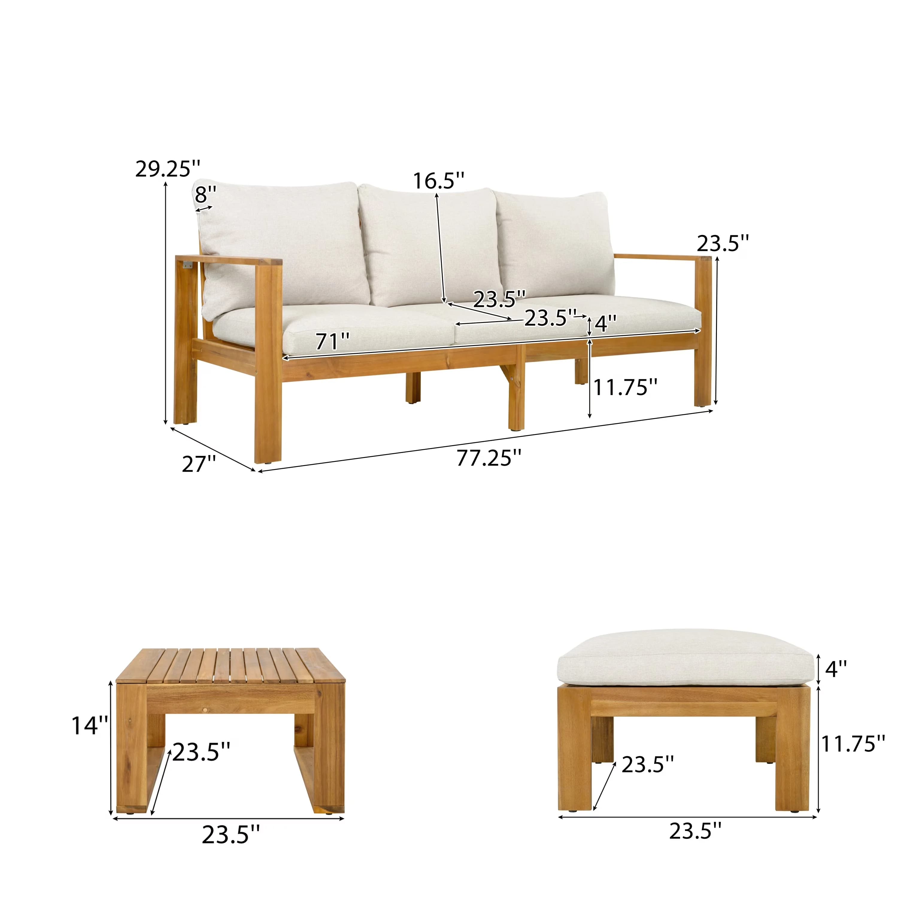 Outdoor Sofas Sectional Stylish with Transitional, Waterproof - Acacia Wood,Foam,Waterproof Fabric Brown for Garden Model B0EFE7