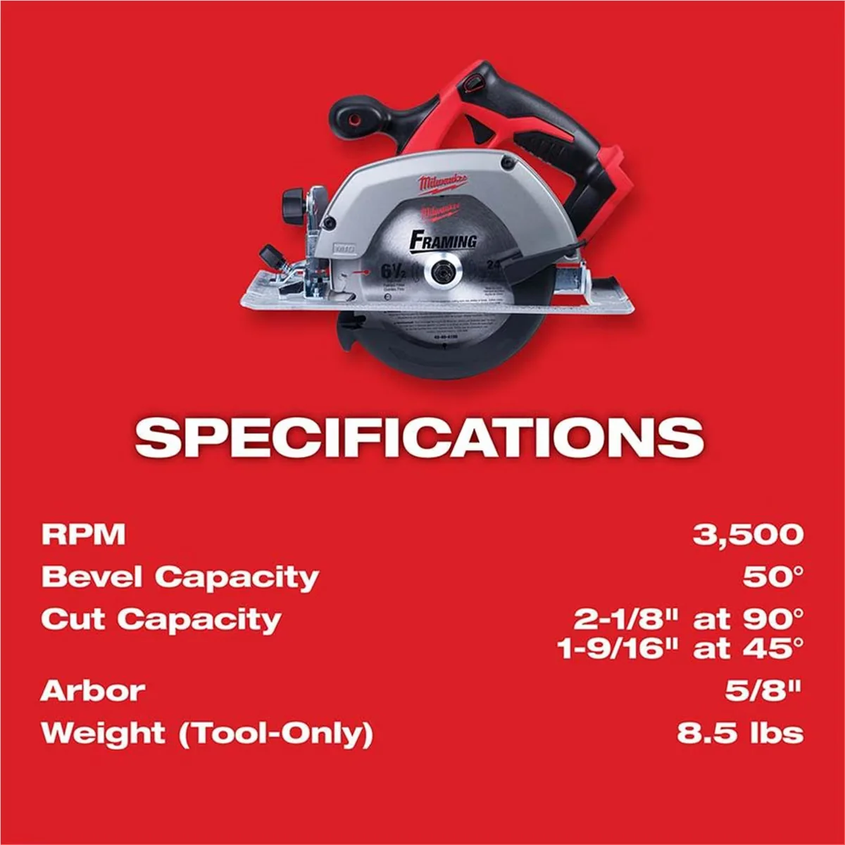 Efficient Power Saw with Lightweight, Compact Design, Tool M18 6 �" Circular (Tool Only) - Black Model B294AC