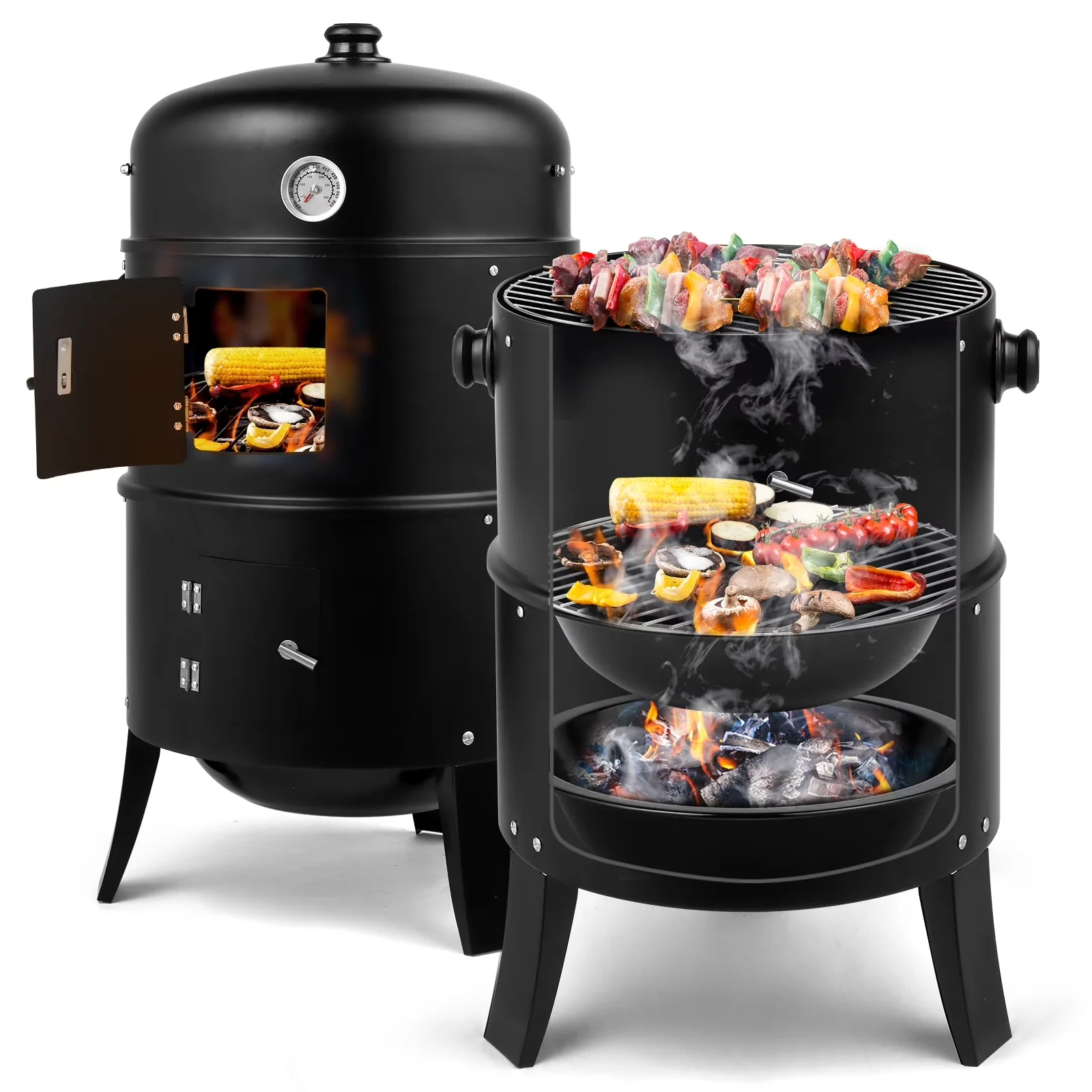 Stylish Smoker with Adjustable Air Vents - Iron Black Charcoal - Heavy Duty Model 09DBDD