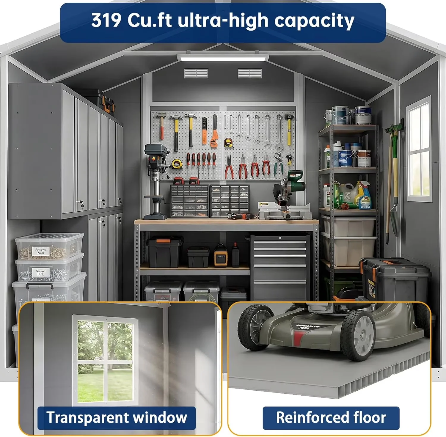 Shed Sleek with Compatible With Padlock, Mildew Resistant - Resin Gray for Patio Model 5243D7