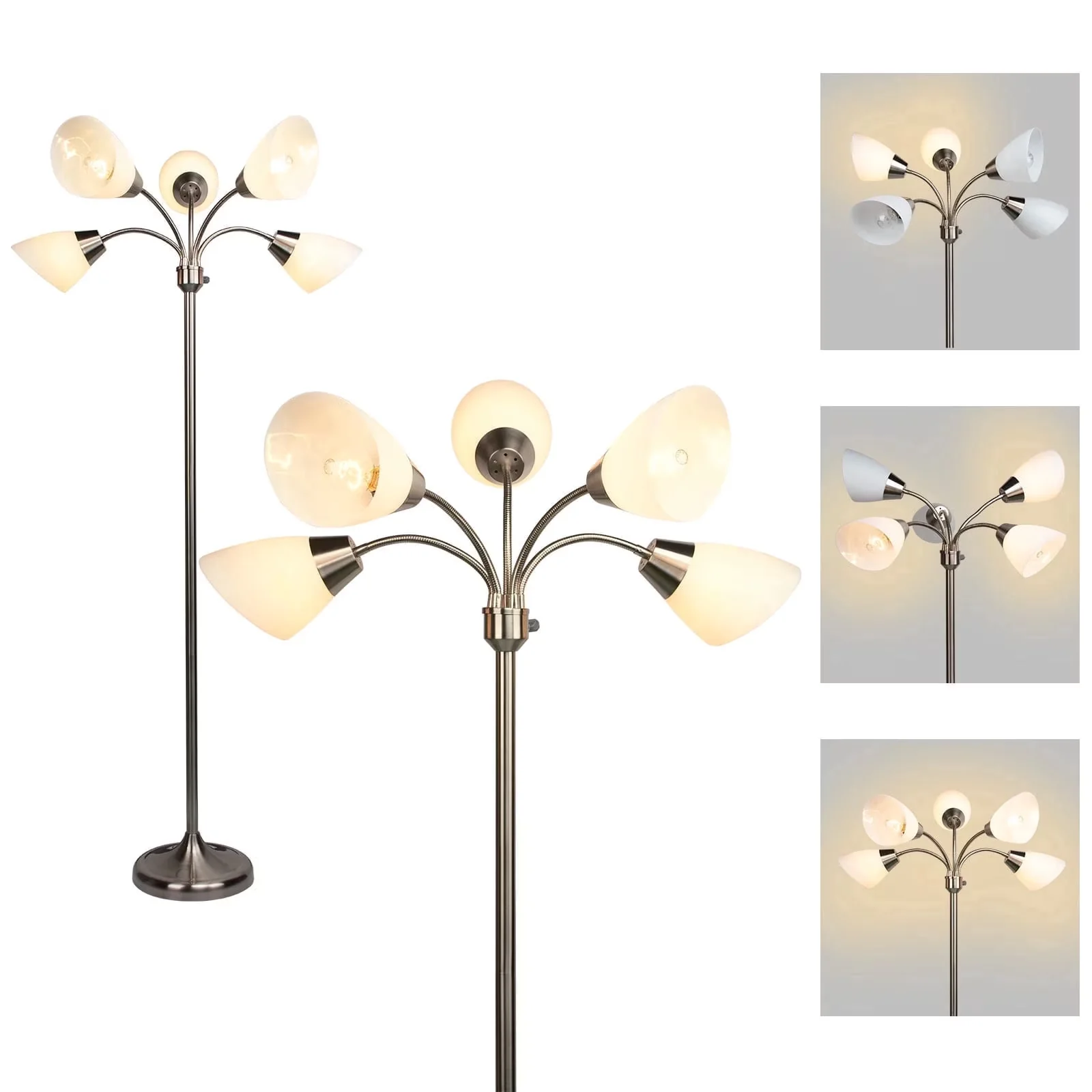 Sleek Floor Lamp with LED, Art Deco - Silver Metal Iron&Pvc Lamp Shade for Living Room Model 348167