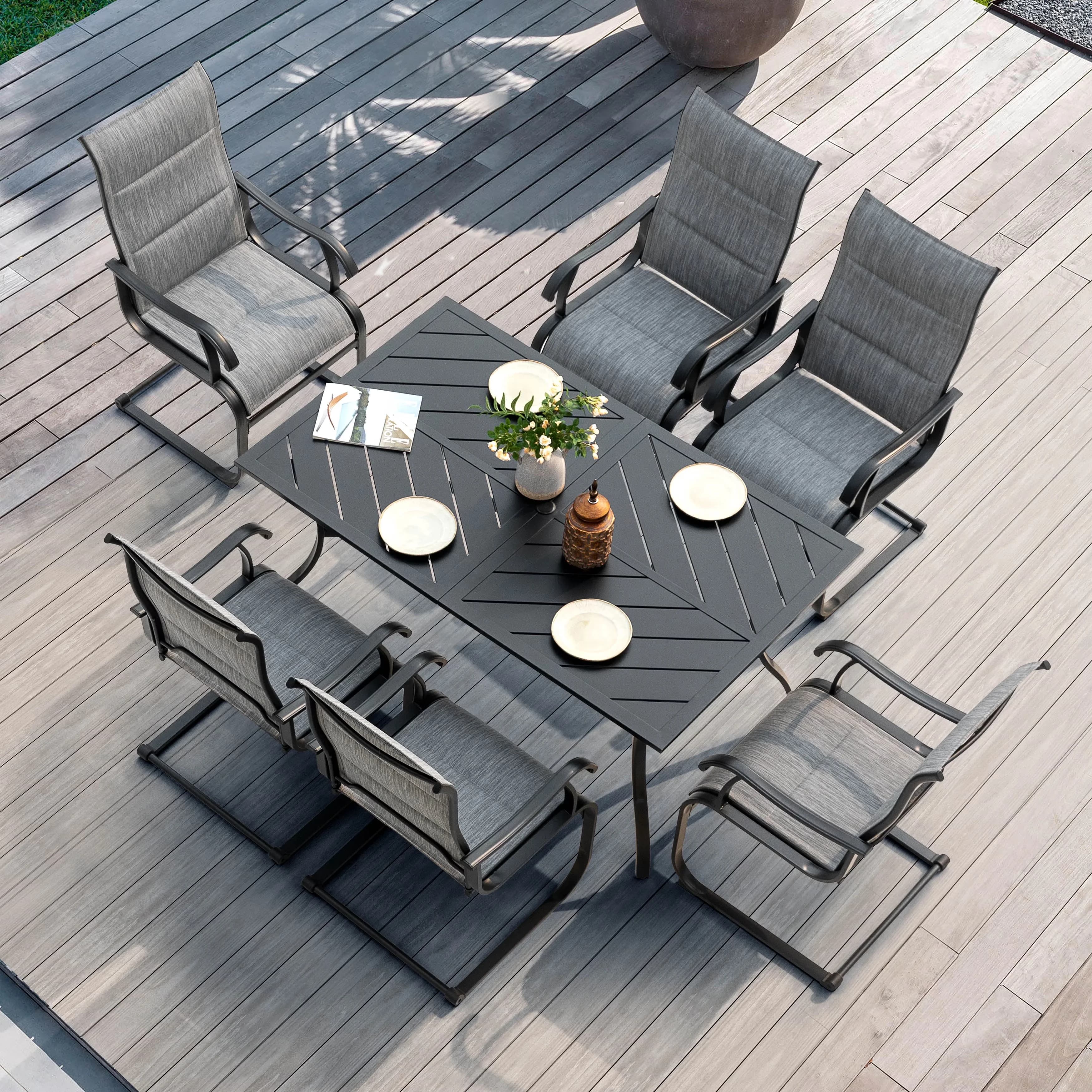 Patio Dining Set Quality with Umbrella Hole, 7 Piece Outdoor - Textilene Model 49D454