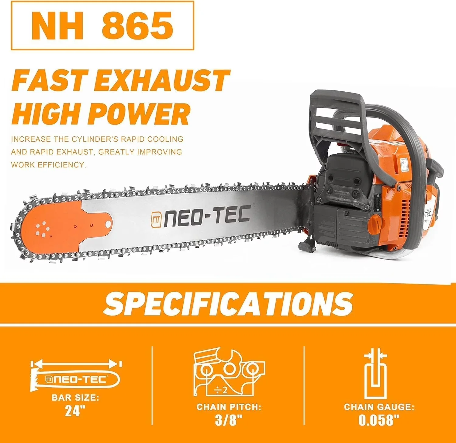 Modern Chainsaw with Anti-Vibration, 24-Inch Professional Chain Saw - Orange Model C78125