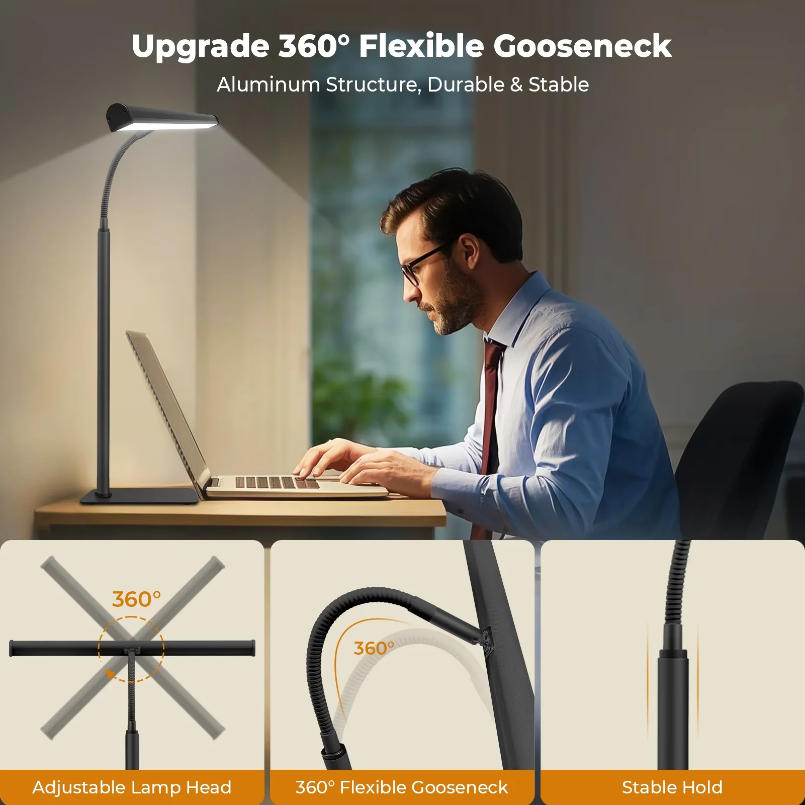 Desk Lamp Sleek with LED, Adjustable Head, 21.5" Adjustable - Aluminium Black Model BBA21D