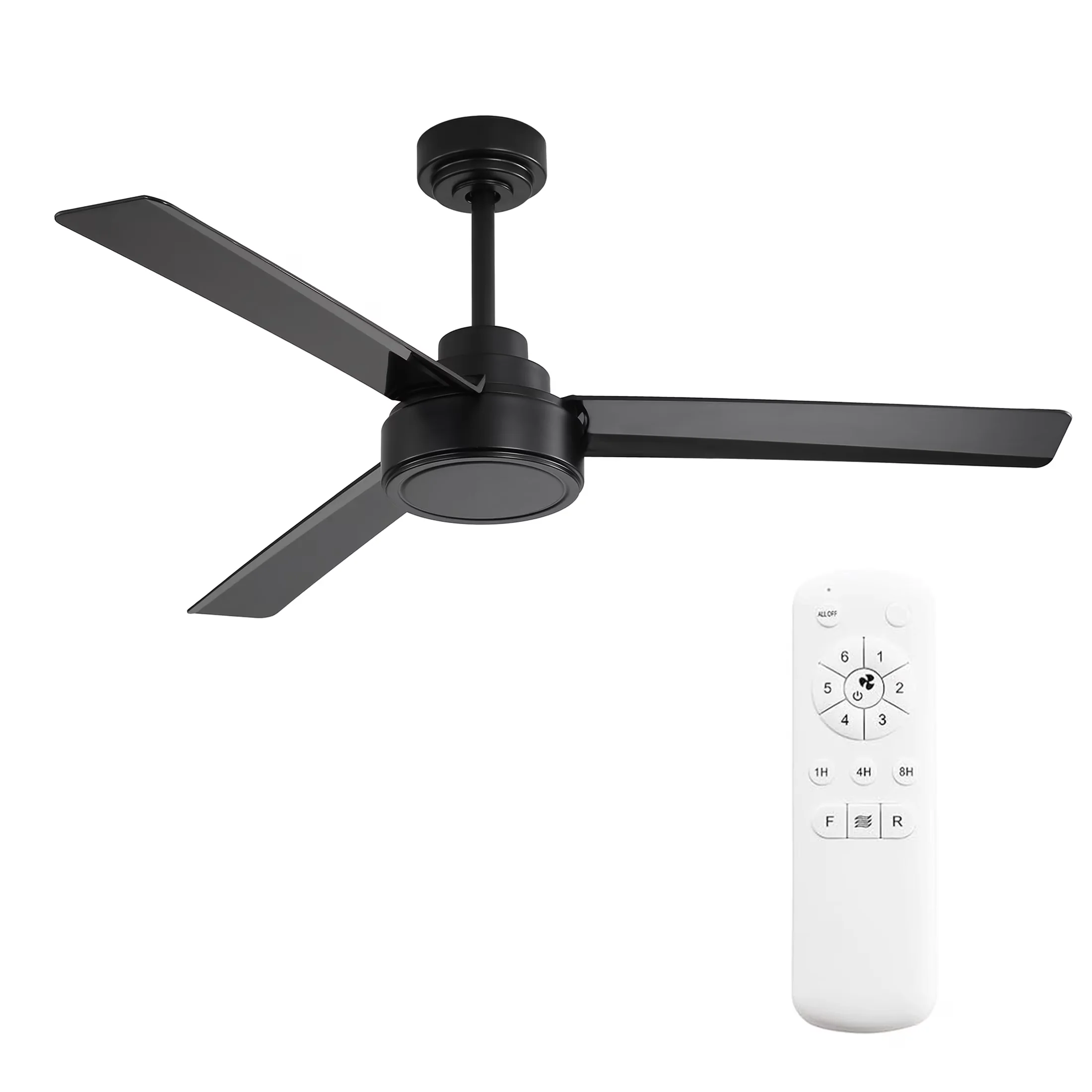 Sleek Ceiling Fan with 3 ABS Blades Farmhouse, 52" without Light for Living Room, Bedroom - Model 60E403