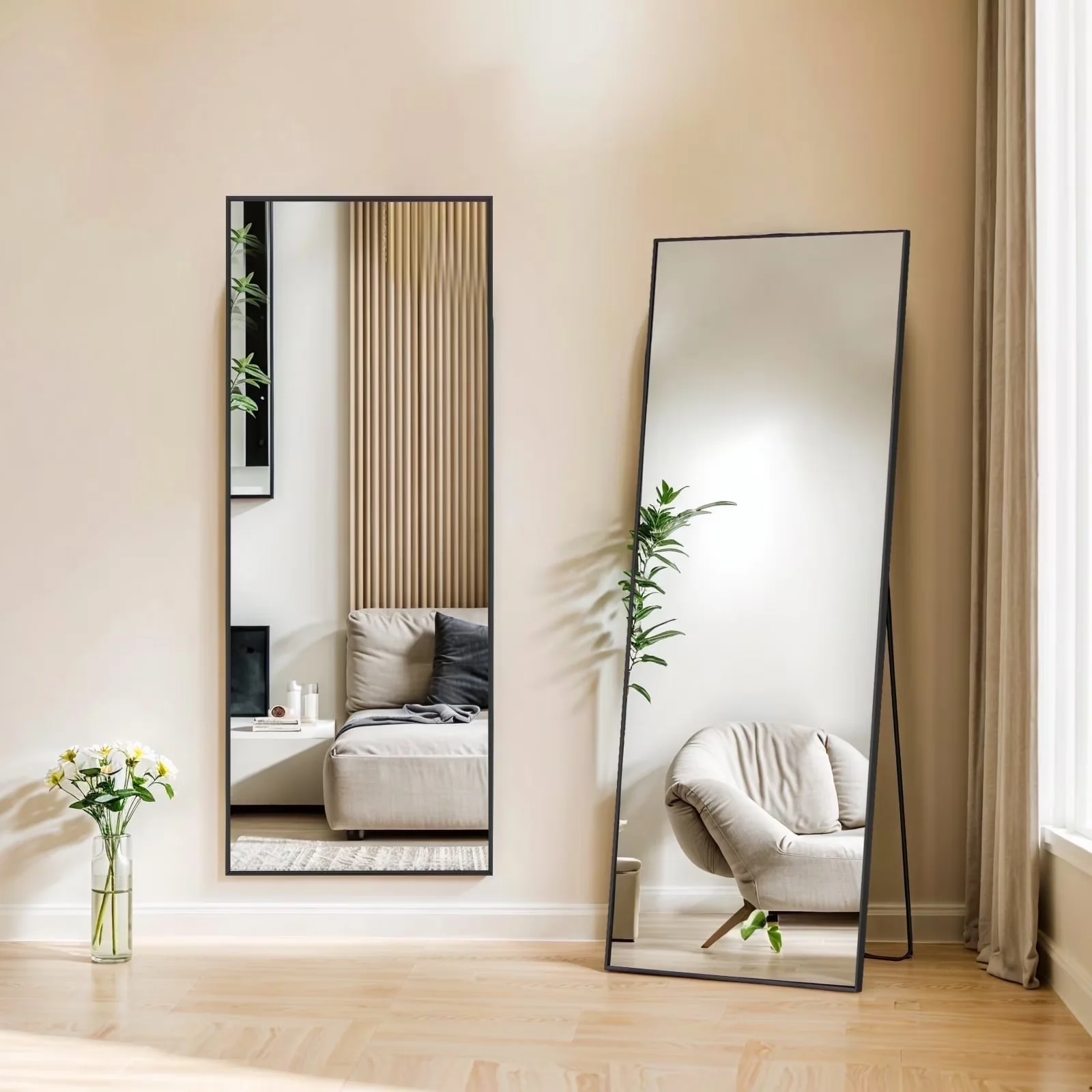 Innovative Bathroom Renovation with Hooks, Shatter Resistant Construction - Black 21" x 64" for Bedroom Model 66D56E