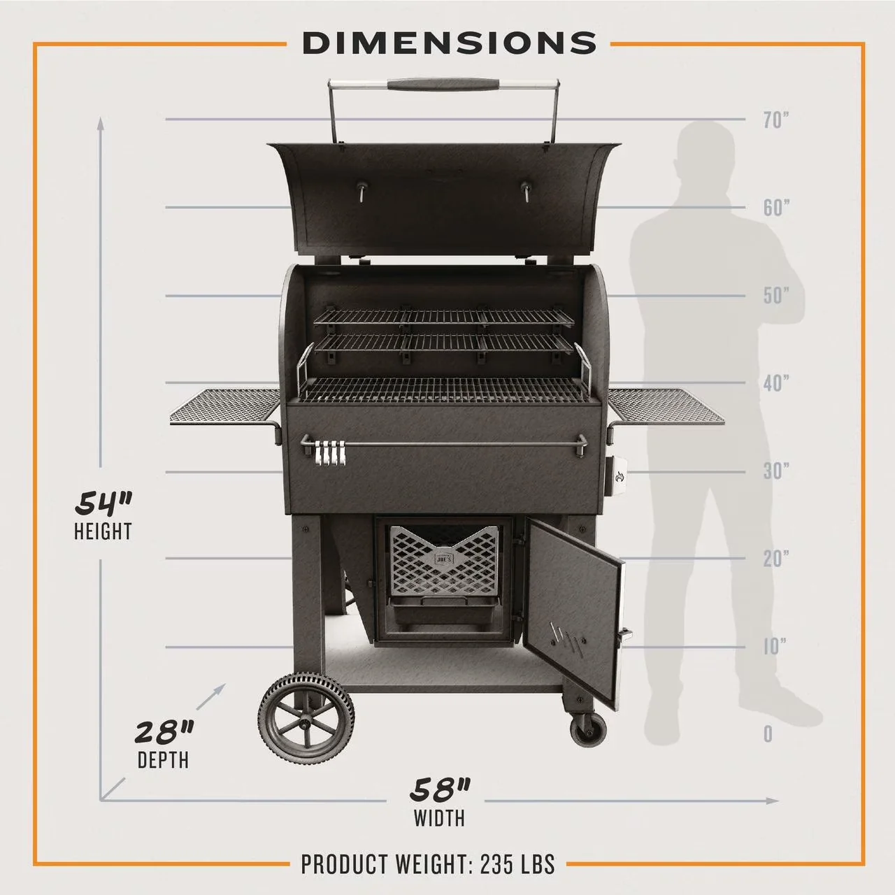 Quality Smoker with Heat Thermometer, Warming Rack - Black Heavy Duty Steel Model 29C098