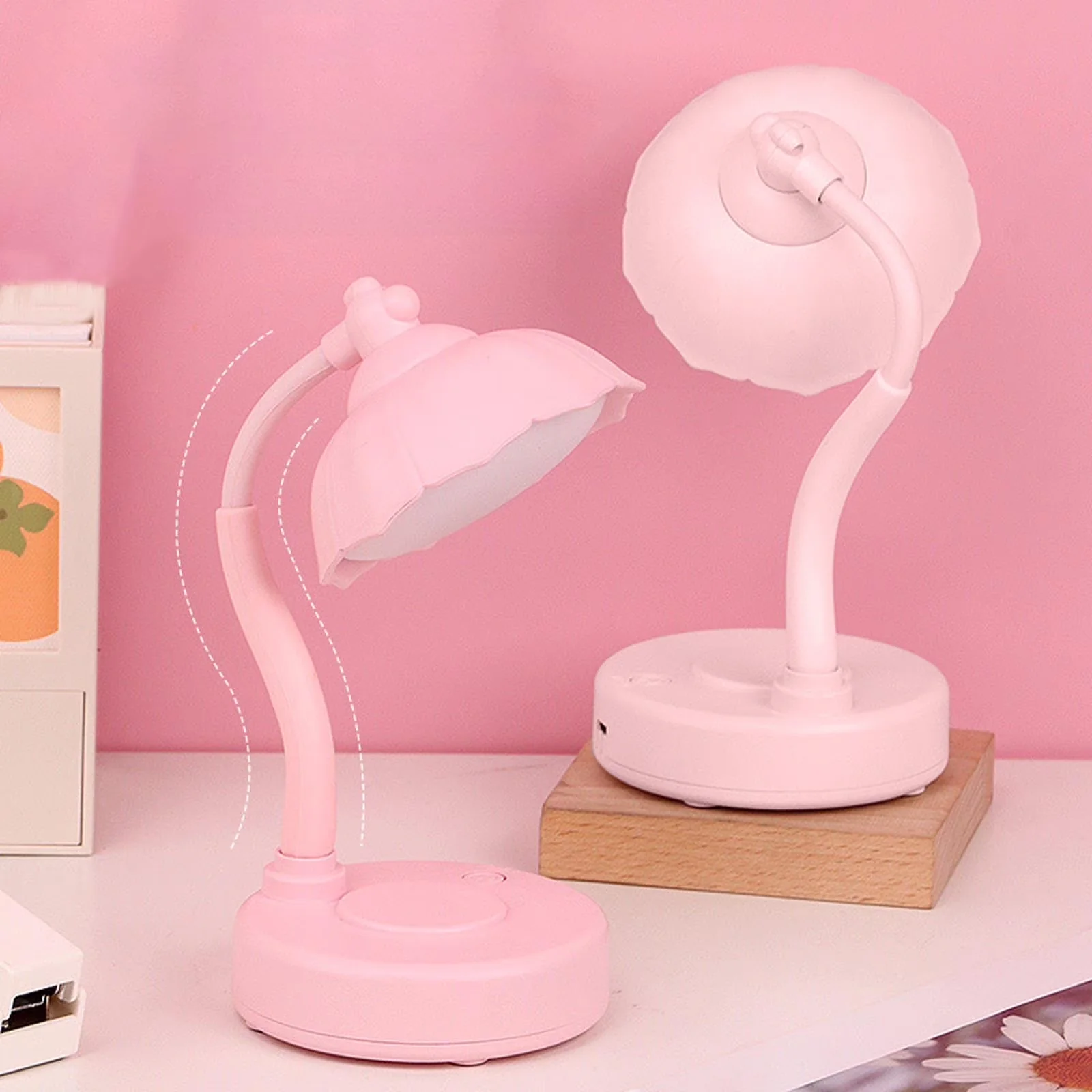 Compact Desk Lamp with LED, Battery, Modern - Abs Pink for Bedroom, Dorm Model B1A640