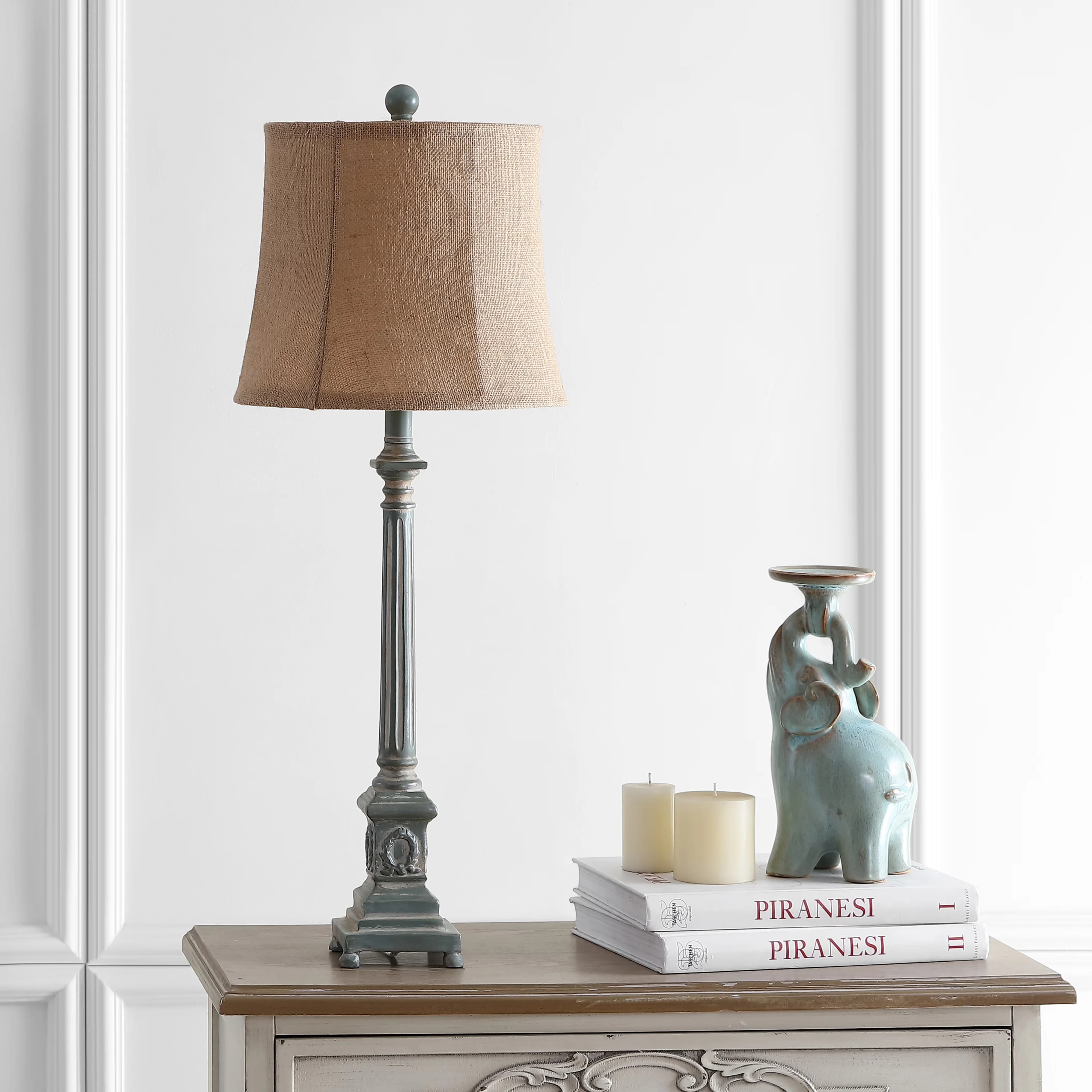 Professional Table Lamp with LED, Energy Efficient, Brown Solid Print Shades - Resin Blue Model 9C3A3C