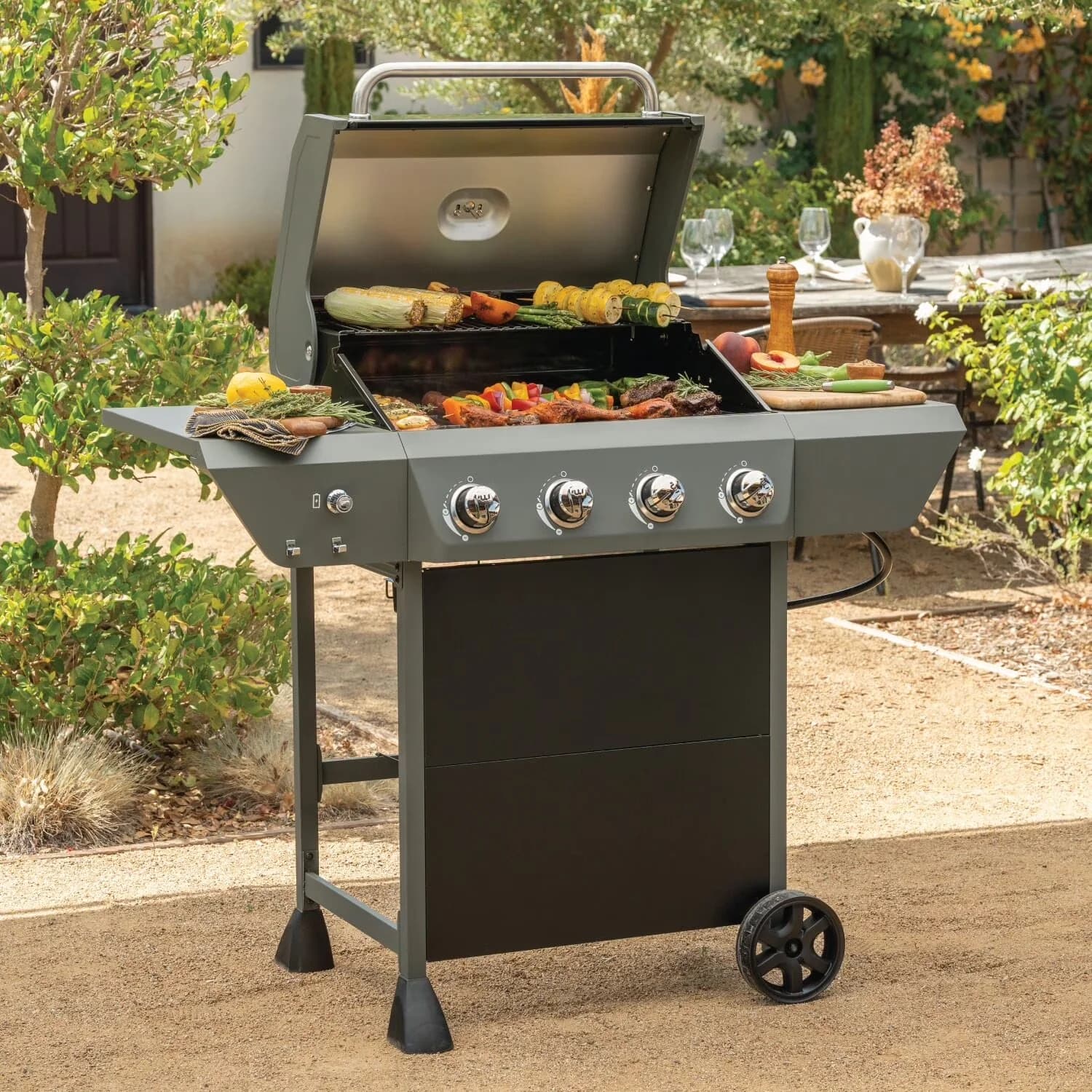 Gas Grill Premium with Rust Resistant, 4-Burner Propane - 4-Burner Propane Gas Grill Porcelain Cast Iron Model 7957D9