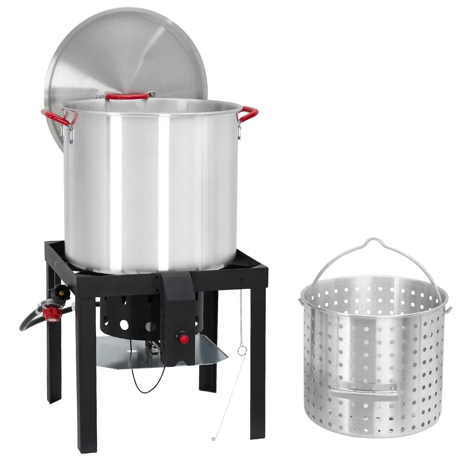 Outdoor Fryer Premium with 110000 BTU, Boil Basket, 100QT Seafood Boil Pot - Silver Aluminum Model 6F90E1