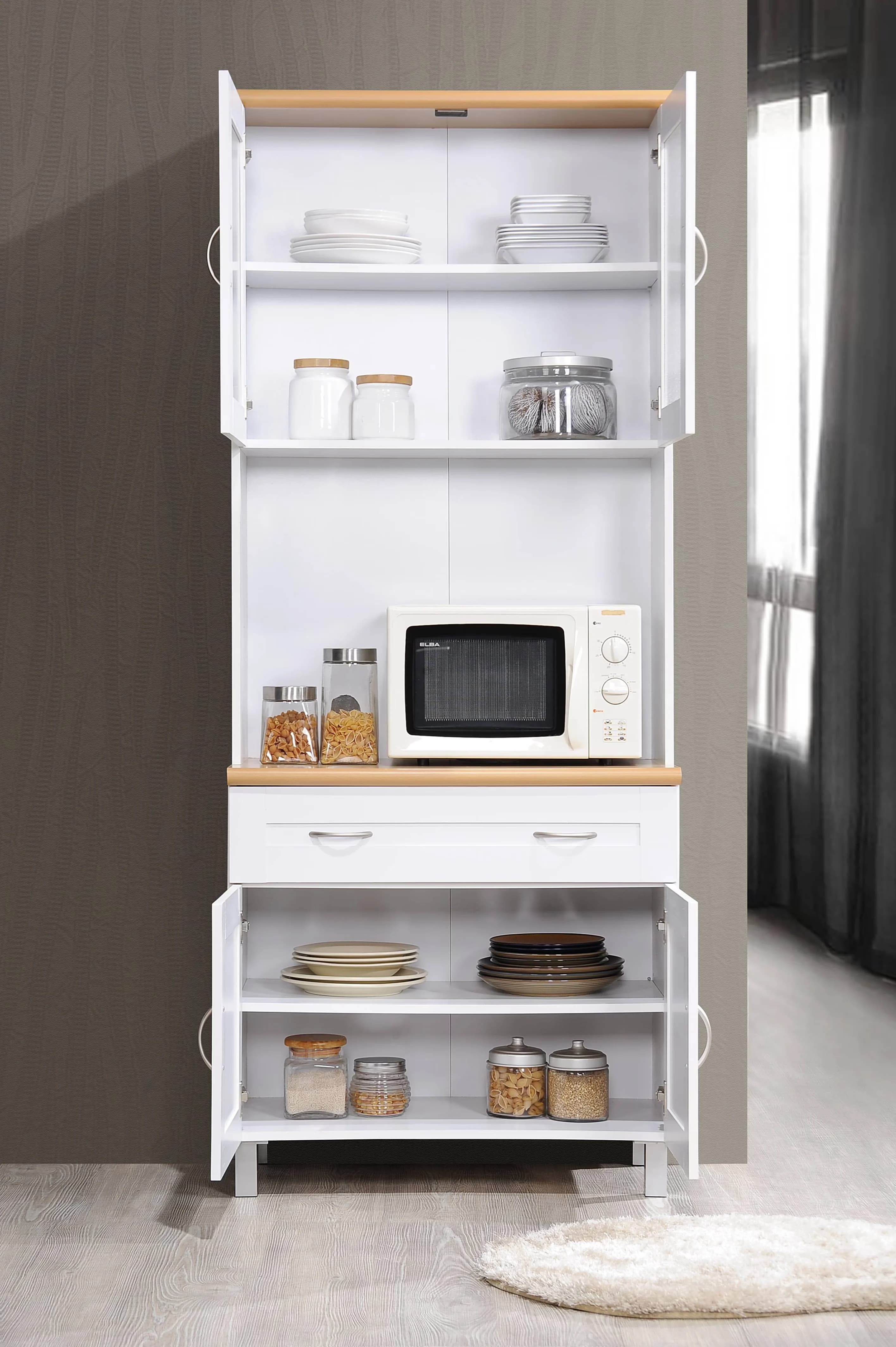 Modern Kitchen Renovation with Contemporary, Tall Free Standing Cabinet, White - Wood Laminate White Model FCCD15