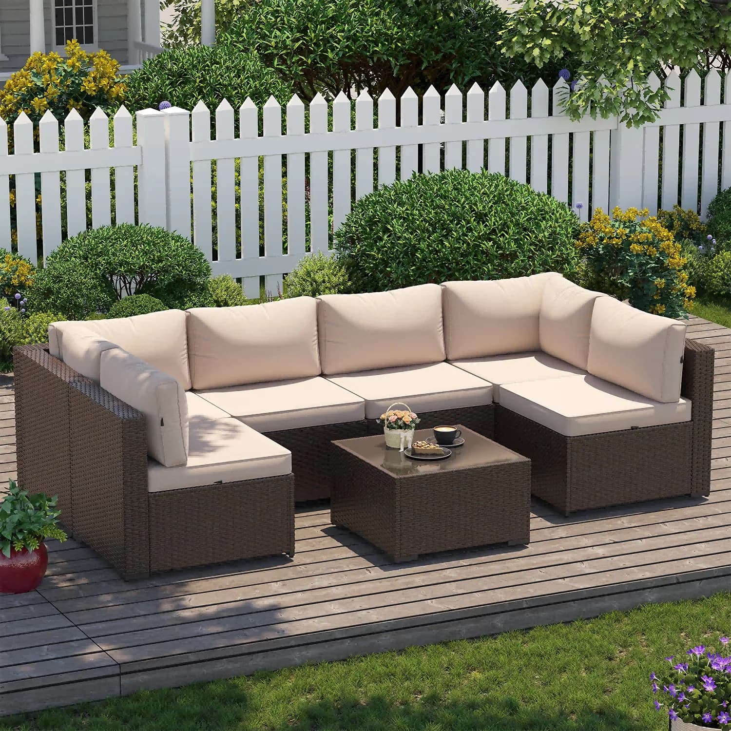 Professional Outdoor Sofas Sectional with Modern, Weatherproof, Sofa - Brown Rattan Model 4E4071