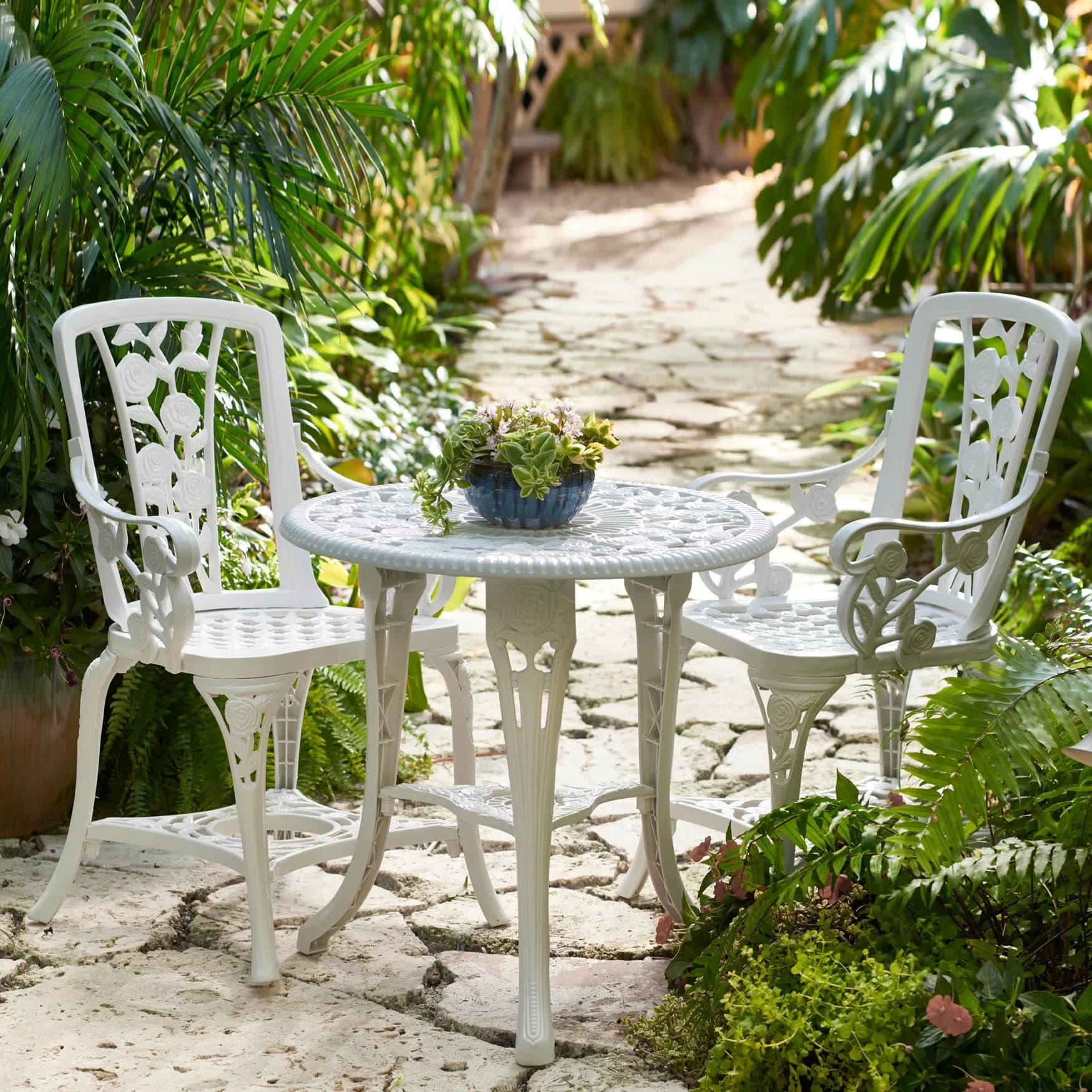 Patio Dining Set Compact with Weather-Resistant, Everyday comfort, All Weather Bistro Table and Chairs of 2 - Resin White for Garden Model 3124B3