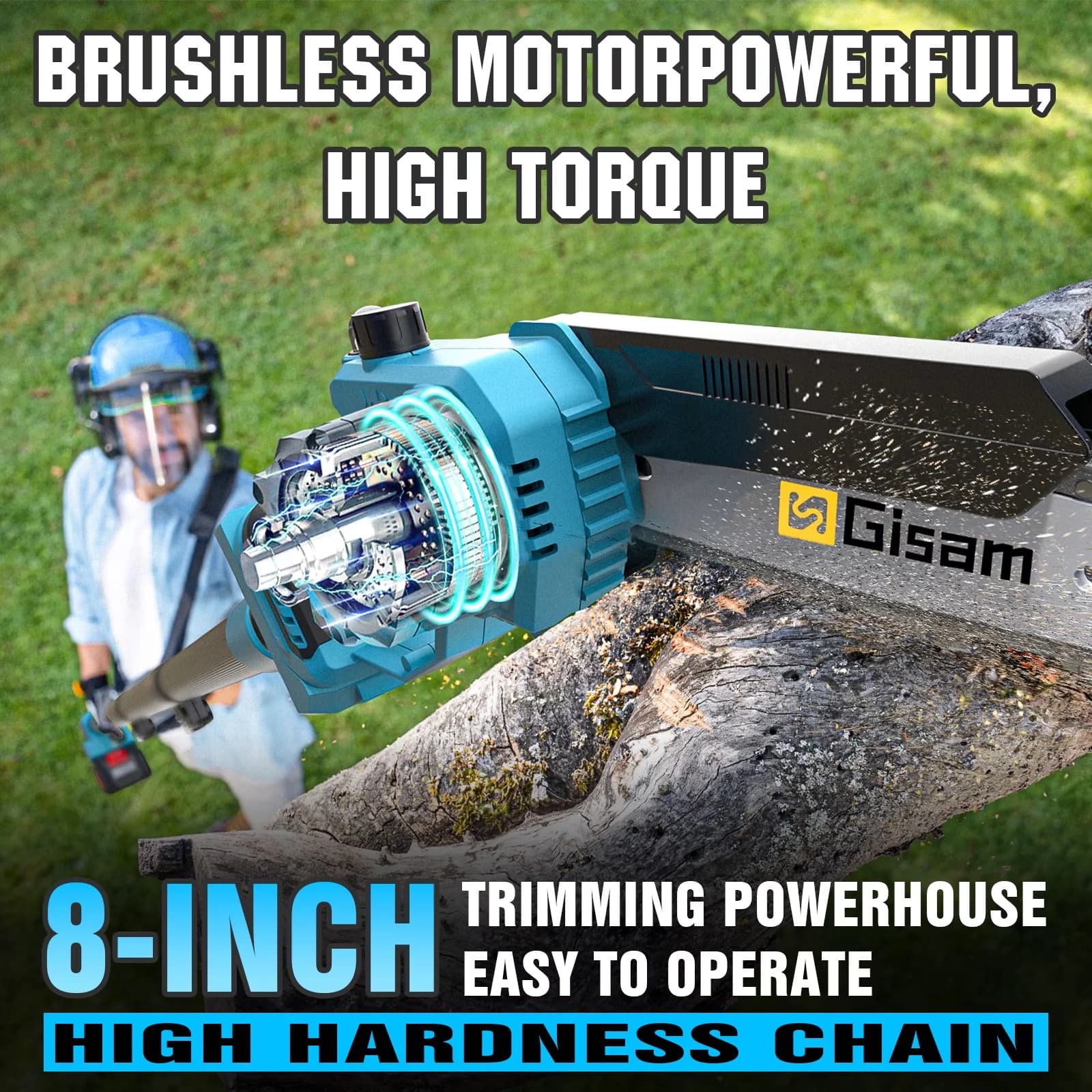 Pole Saw Innovative with Battery, Automatic Chain Oiler, Tool-Less Chain Tensioning - Blue Model 65900B