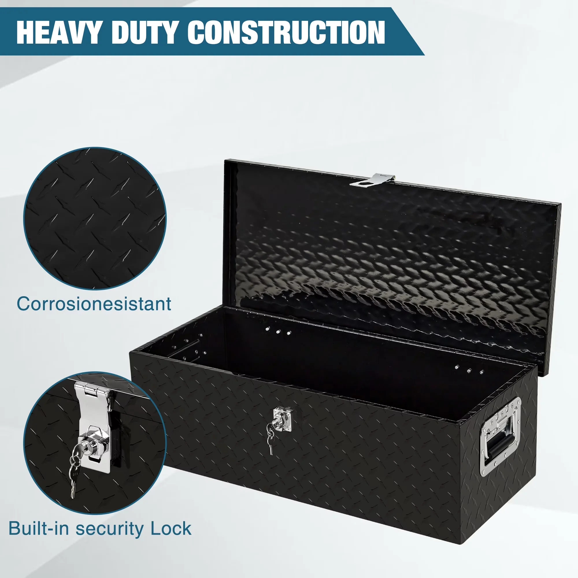 Professional Toolstorage with Lockable, Tool Organizer, Heavy Duty Aluminum Truck Tool Box - Metal Black Model 4C6E58